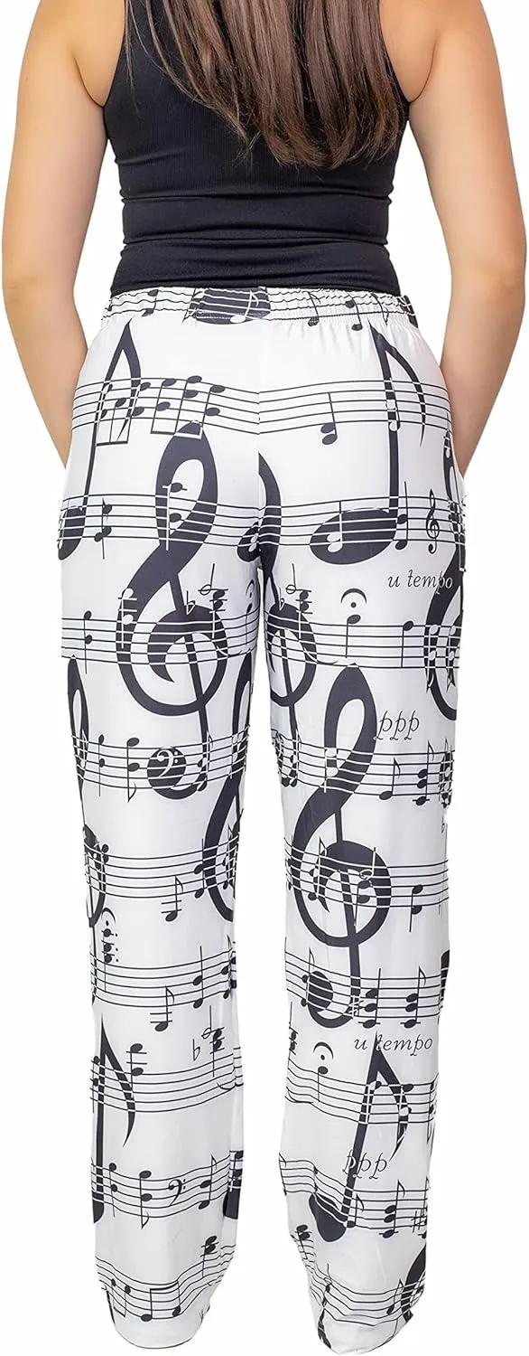 BRIEF INSANITY Music Notes Loungewear Pajama Pants - Lightweight, Loose Fit, Wide Leg Music Pants - Comfy Unisex Sleep Pants