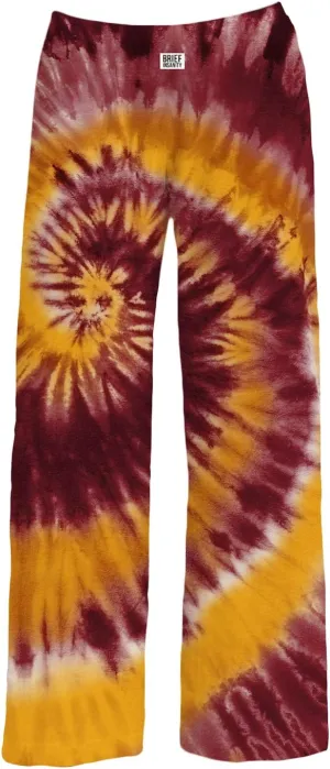 BRIEF INSANITY Unisex Lounge Pajama Pants  Soft, Loose-Fit, Maroon & Gold Tie-Dye (S-XXL)