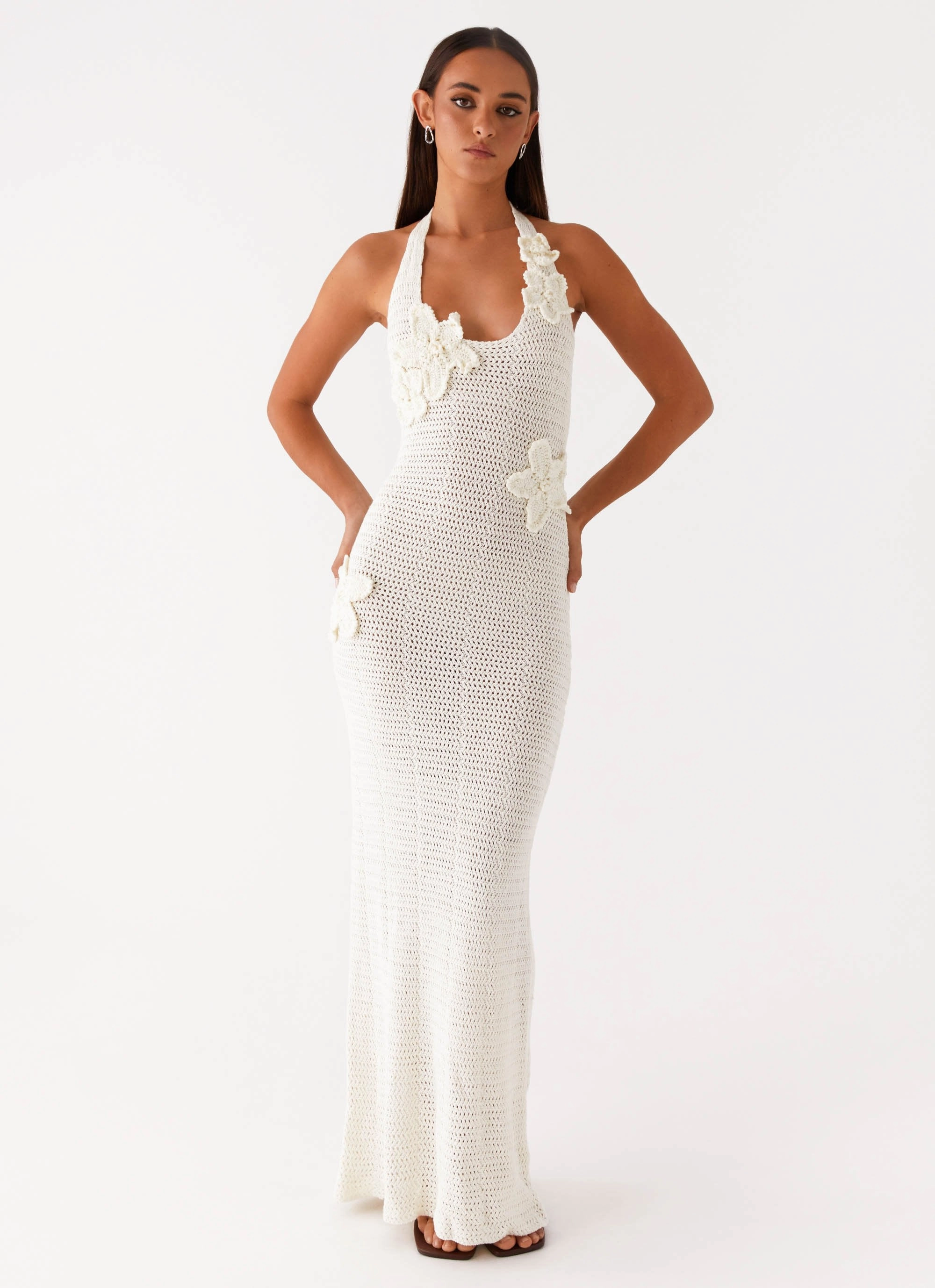 Novalee Flower Crochet Maxi Dress - Ivory Light Appeal Wave Soft