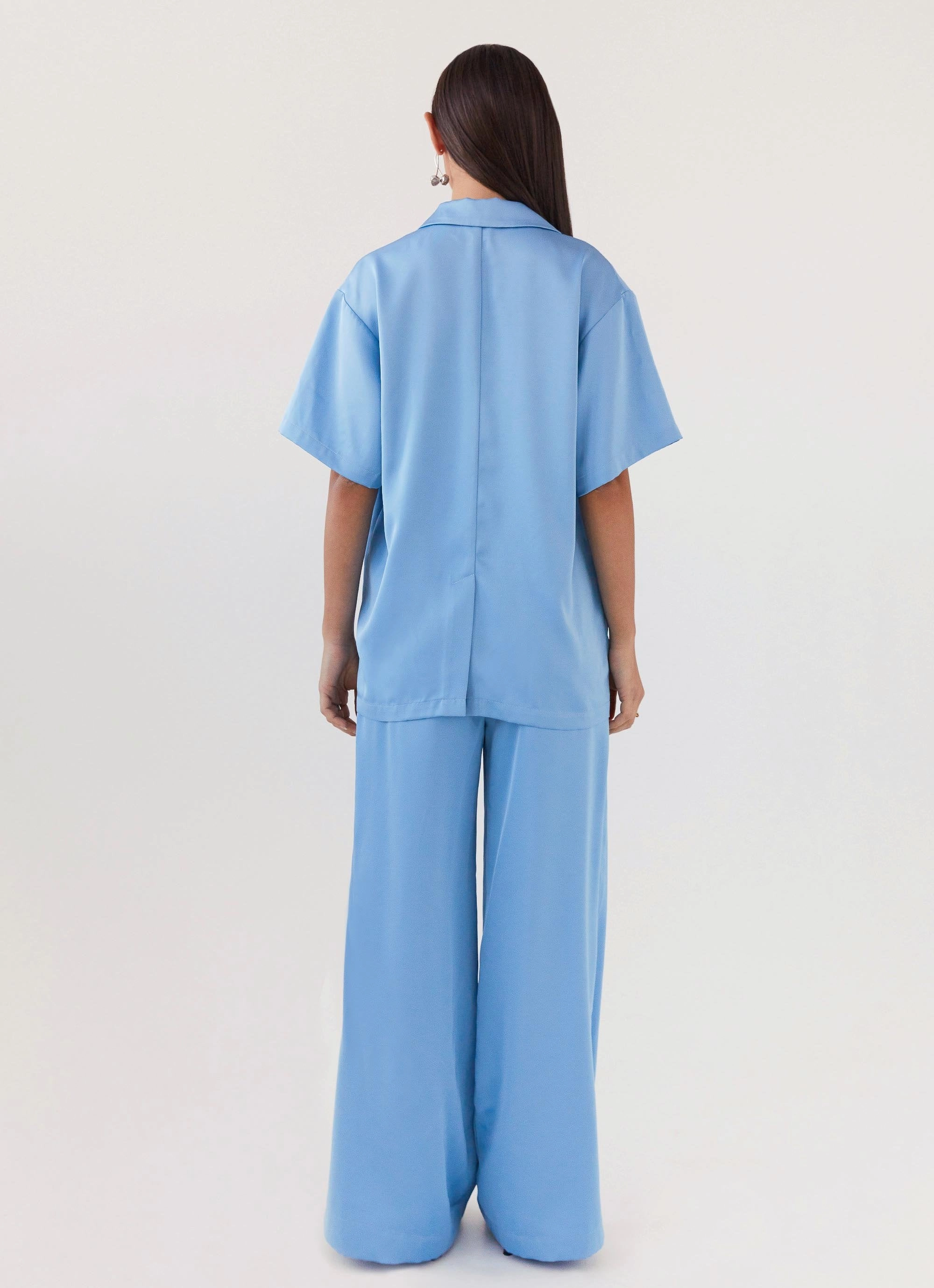 Brinkley Oversized Satin Shirt - Sky Blue Reinforced Elbow Panels