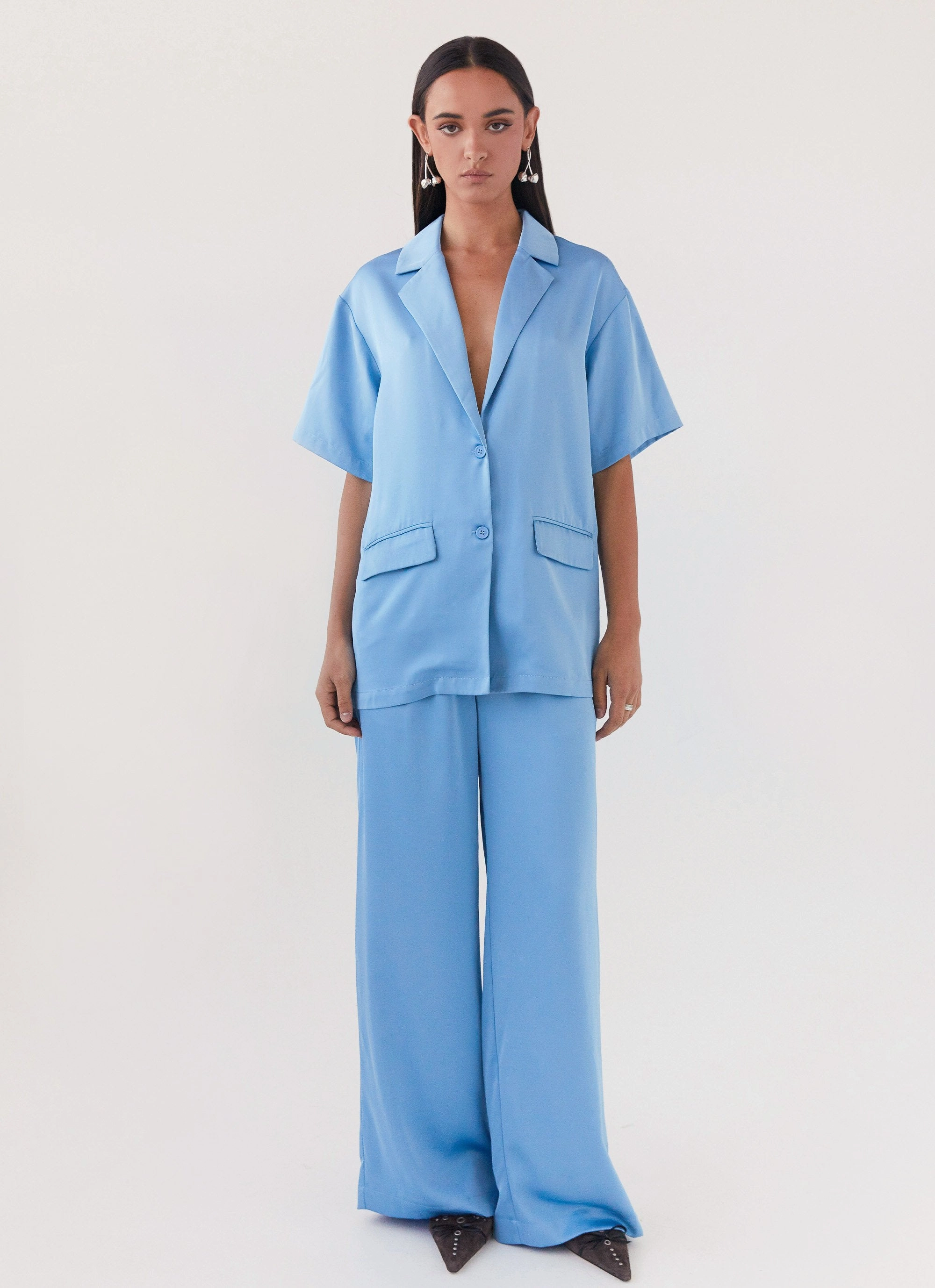 Outdoor Comfort Fit Brinkley Satin Pants - Blue