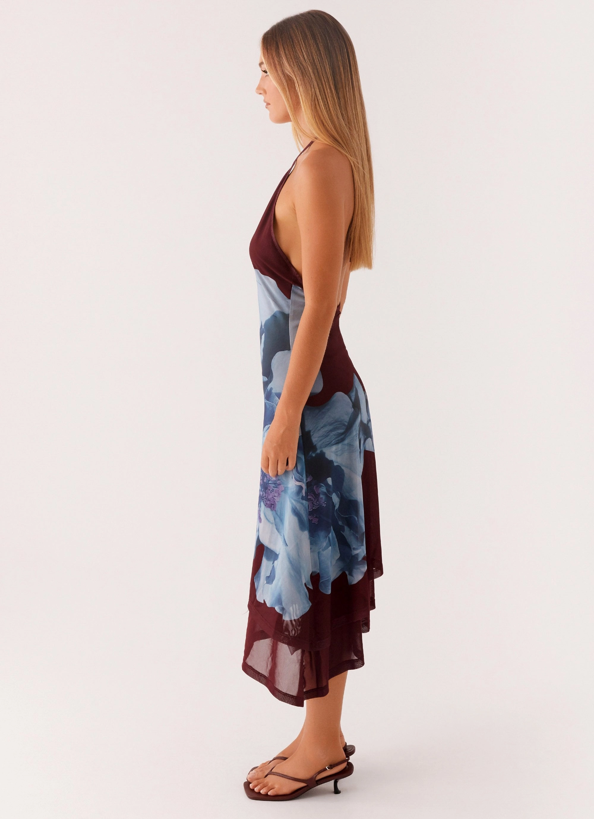 Bless Glow Brinley Halterneck Midi Dress - Maroon Print