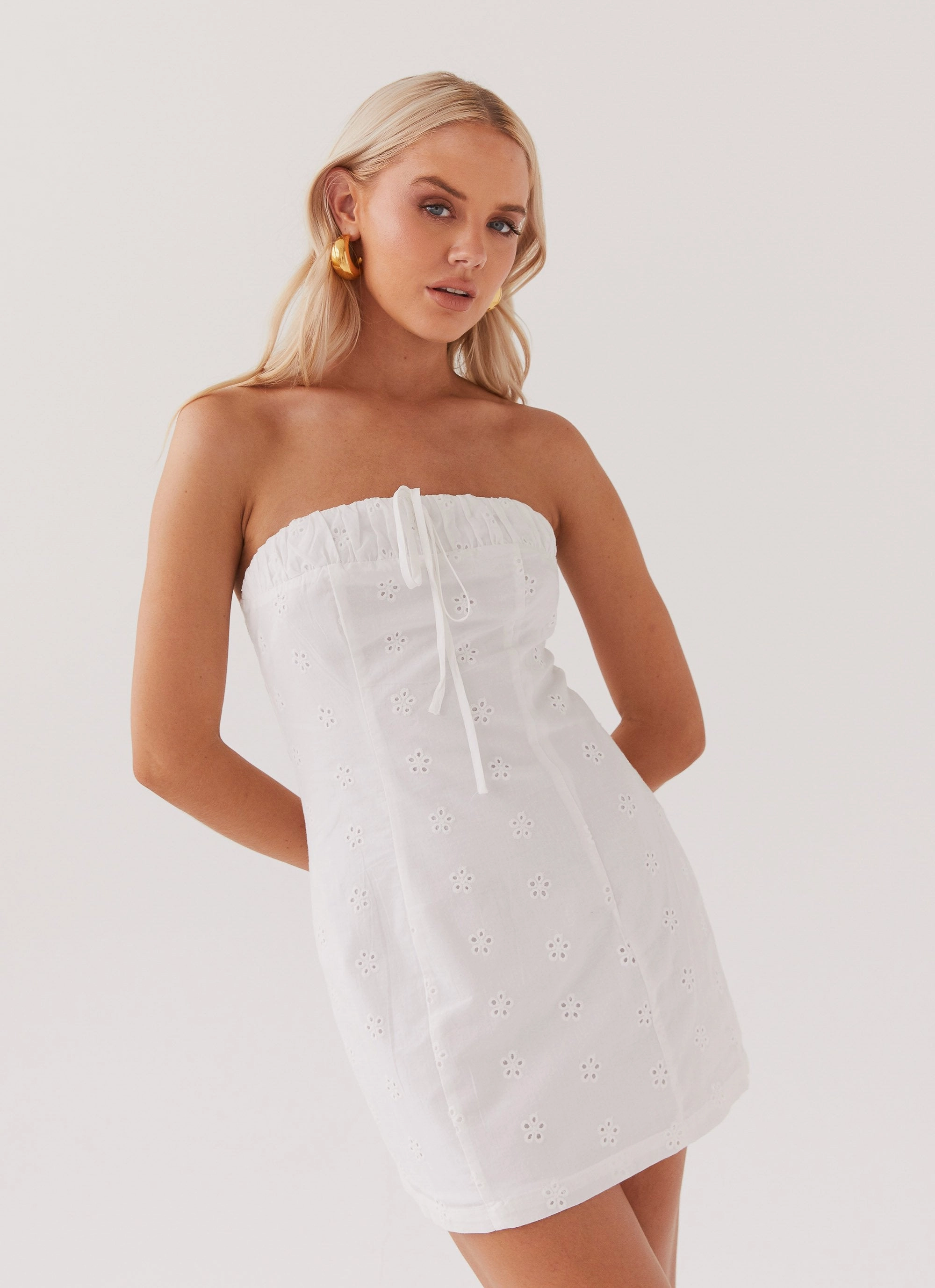 Bronwyn Broderie Mini Dress - White Formal Style Versatile Layers