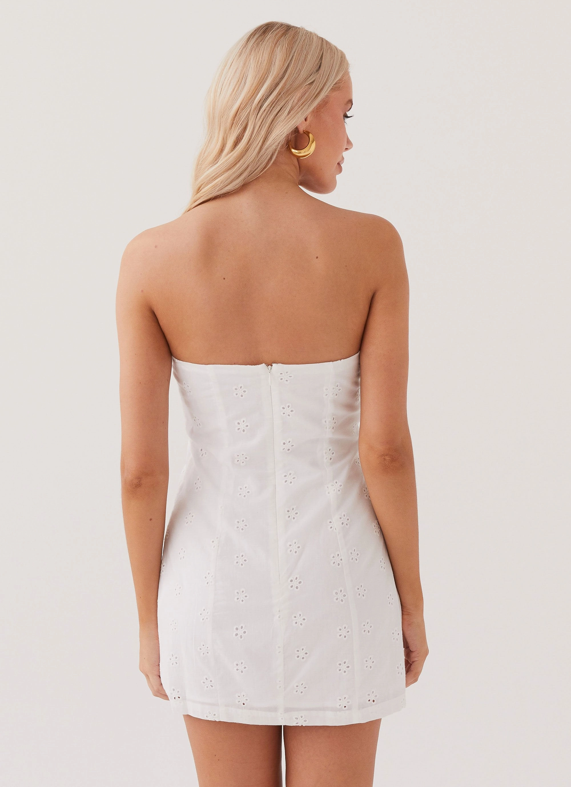 Bronwyn Broderie Mini Dress - White Silky Form Shiny-Lining