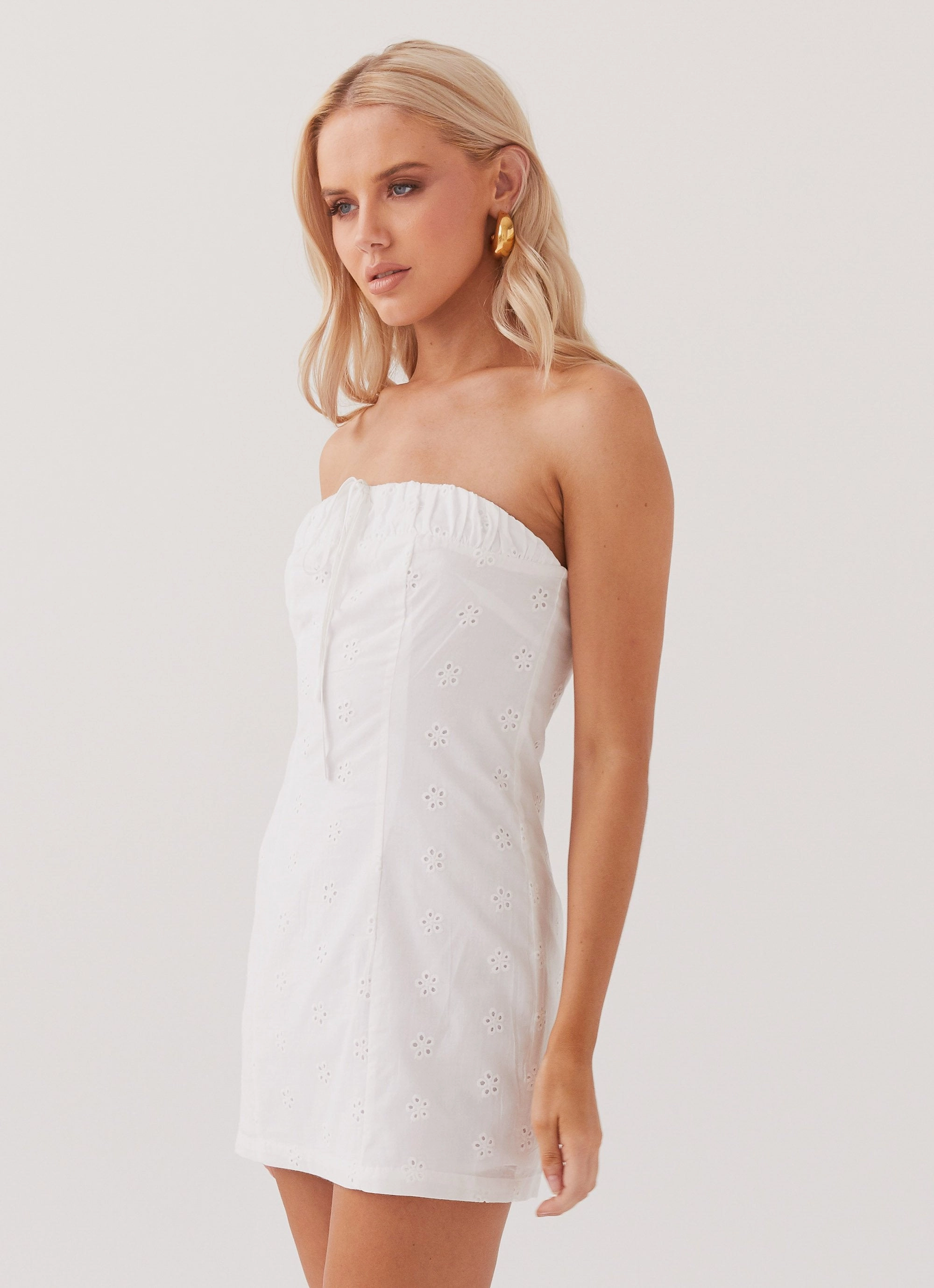 Bronwyn Broderie Mini Dress - White Classic Layering