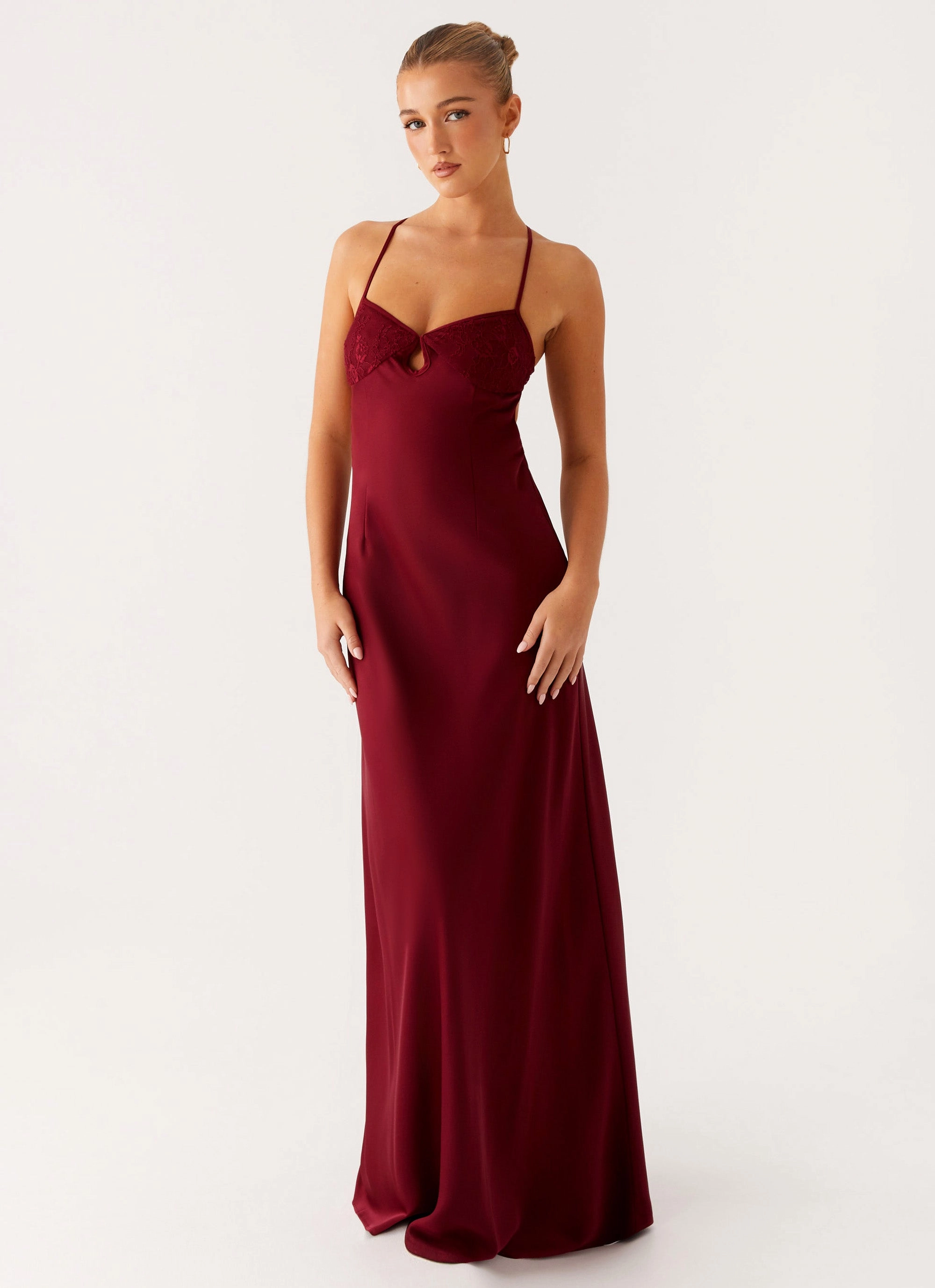 Joanie Maxi Dress - Maroon Elegant Waist Fit warm tones