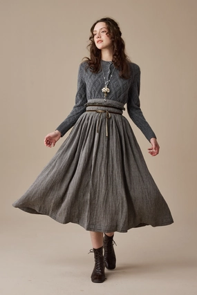 Breathable3DKnit OEKOTEX Certified Fabric Bruna 17 |Striped Linen Skirt