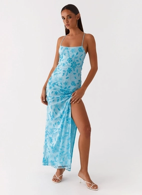 Luxury Feel Love Energy Bright Lights Beaded Maxi Dress - Blue