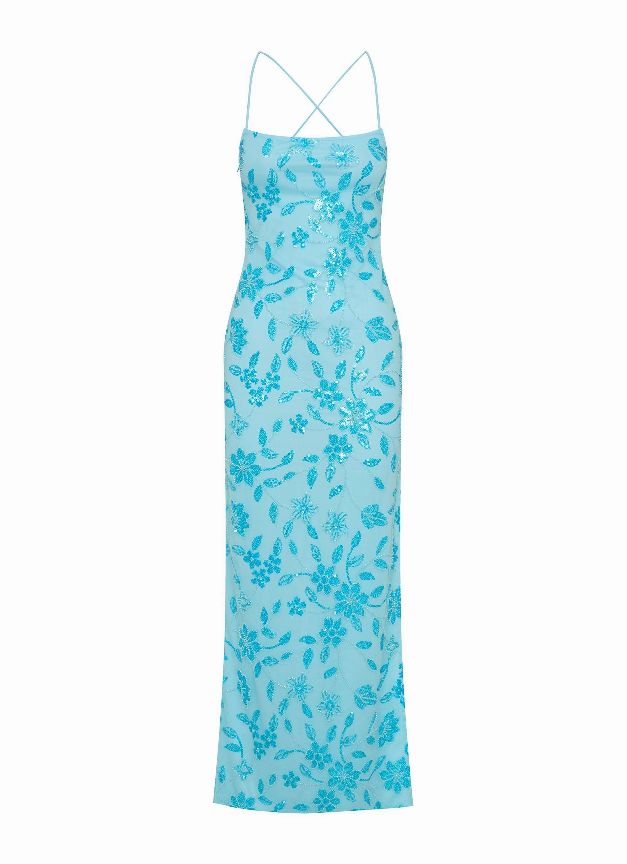 Bright Lights Beaded Maxi Dress - Blue Mid layer Slim Silhouette