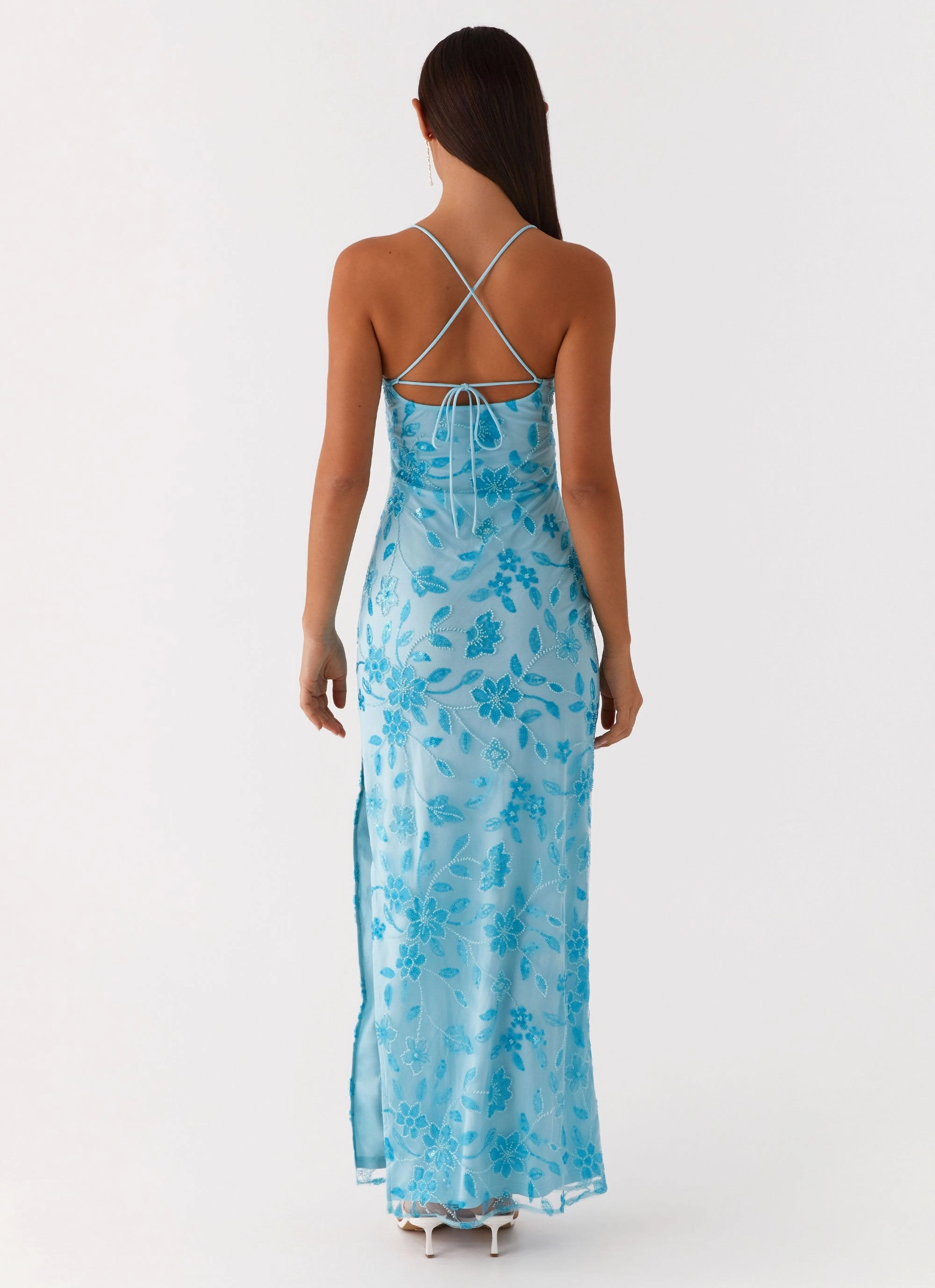 Delicate Lines Bright Lights Beaded Maxi Dress - Blue