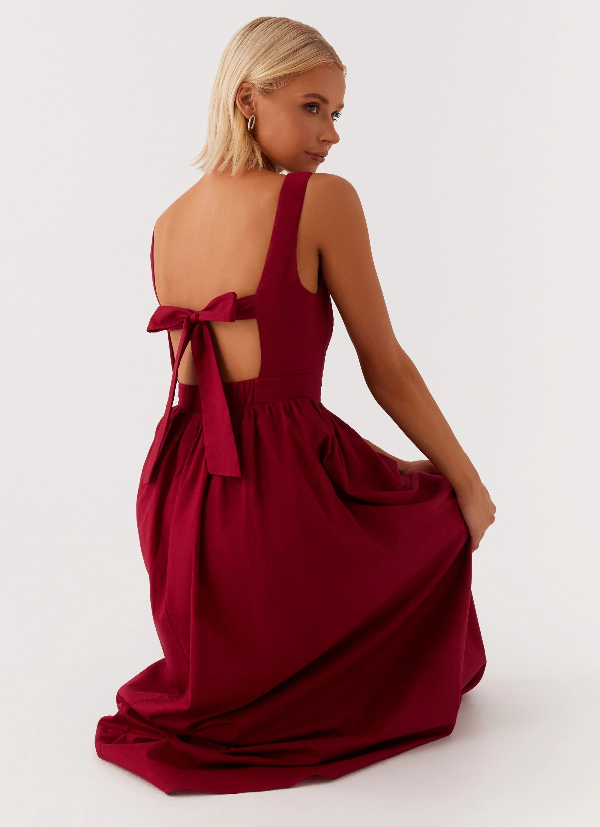 Brylin Linen Midi Dress - Red Fit Base Festival-Ready