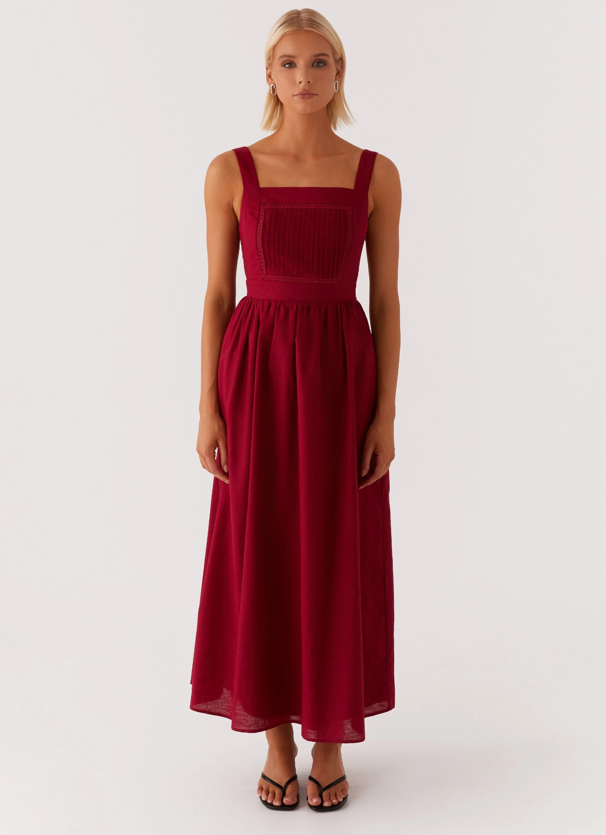 Brylin Linen Midi Dress - Red Dreamy Drape Dreamy Silhouette