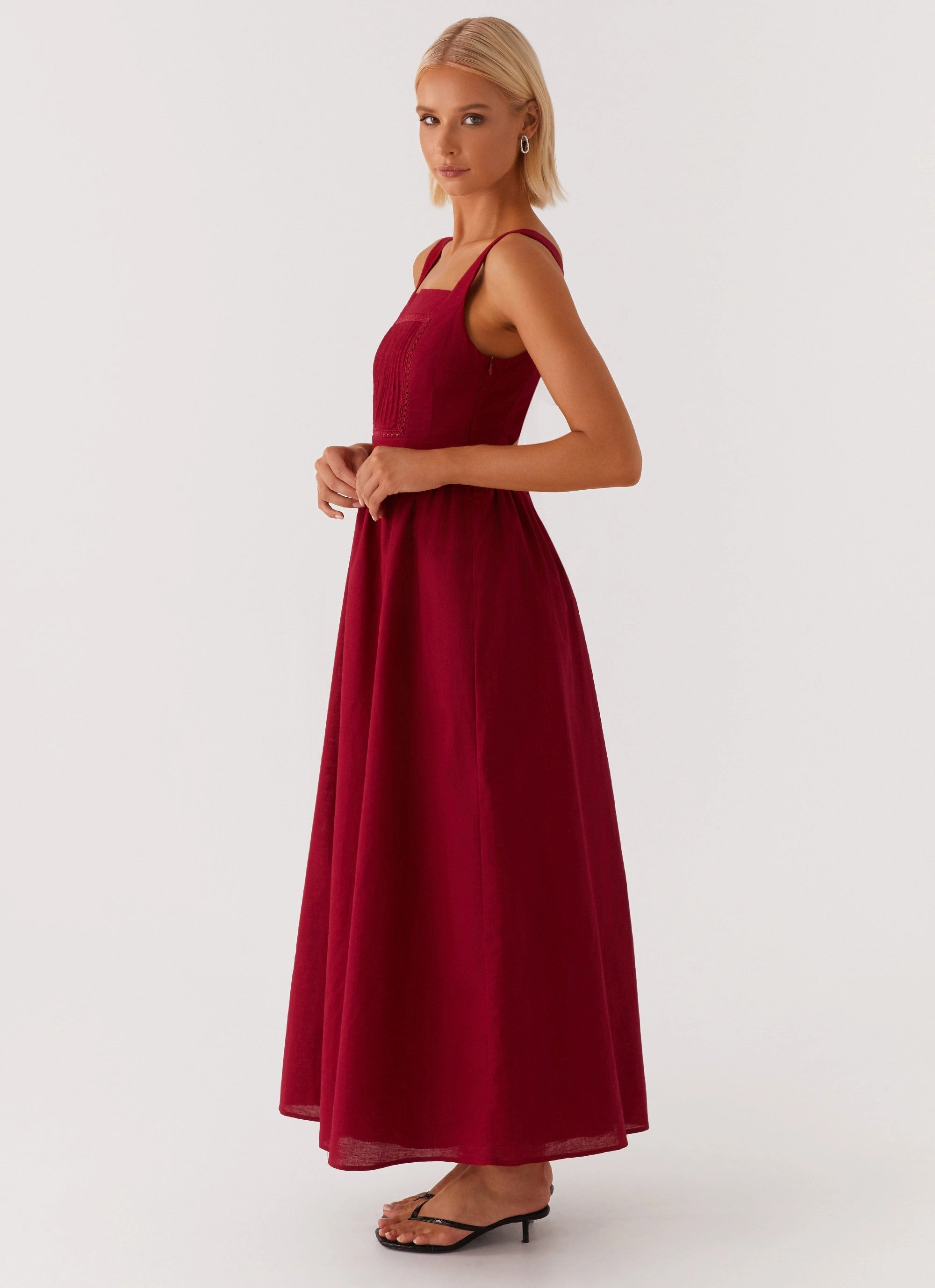 Social Charm Blush Shade Brylin Linen Midi Dress - Red