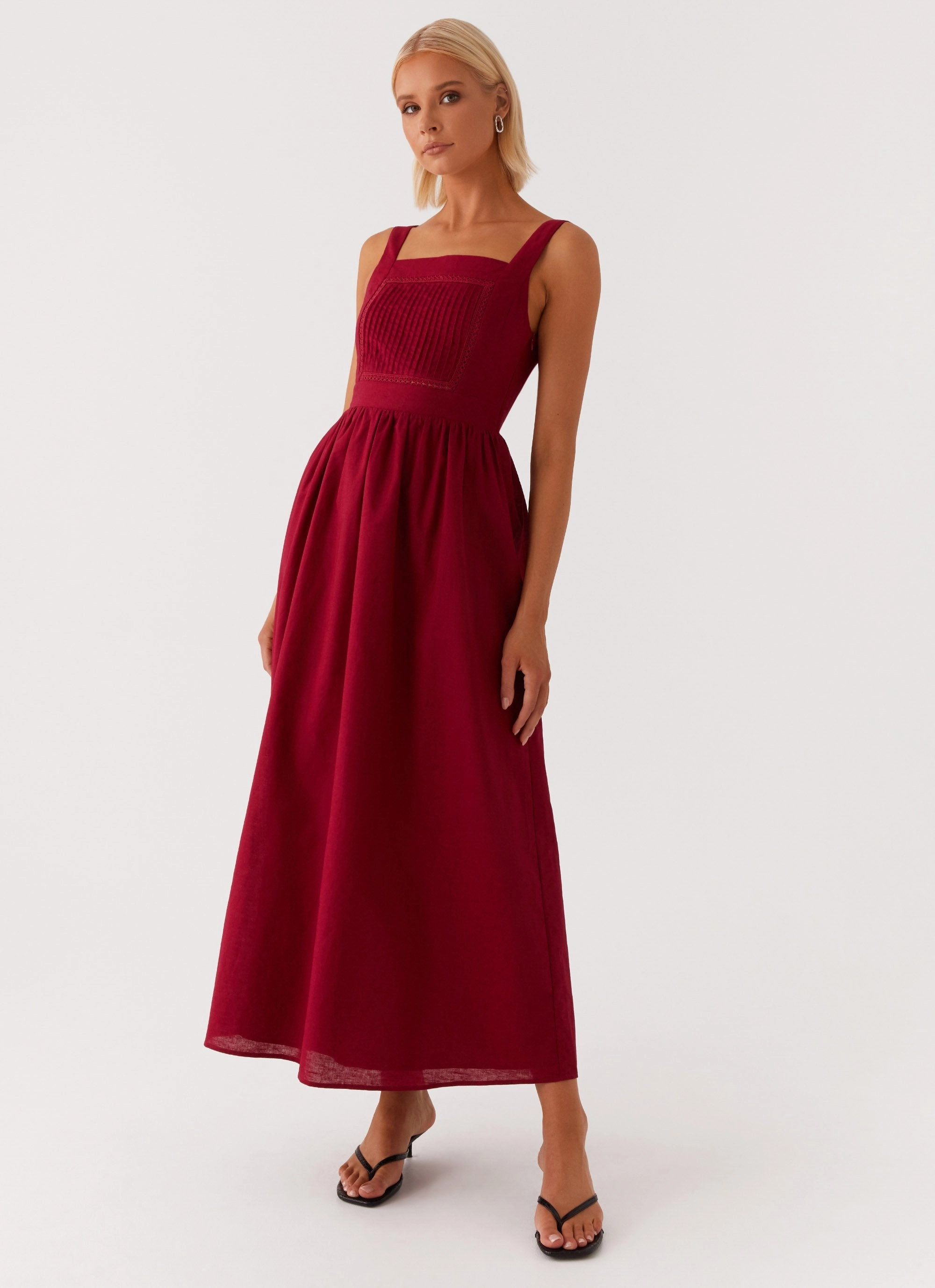 Brylin Linen Midi Dress - Red Shared Moment Contemporary Layer