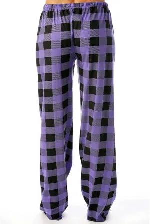 Buffalo Plaid Christmas Pajama Pants Womens Soft Cotton Pj Pants Drawstring High Waist Sleep Pants Wide Leg Pants