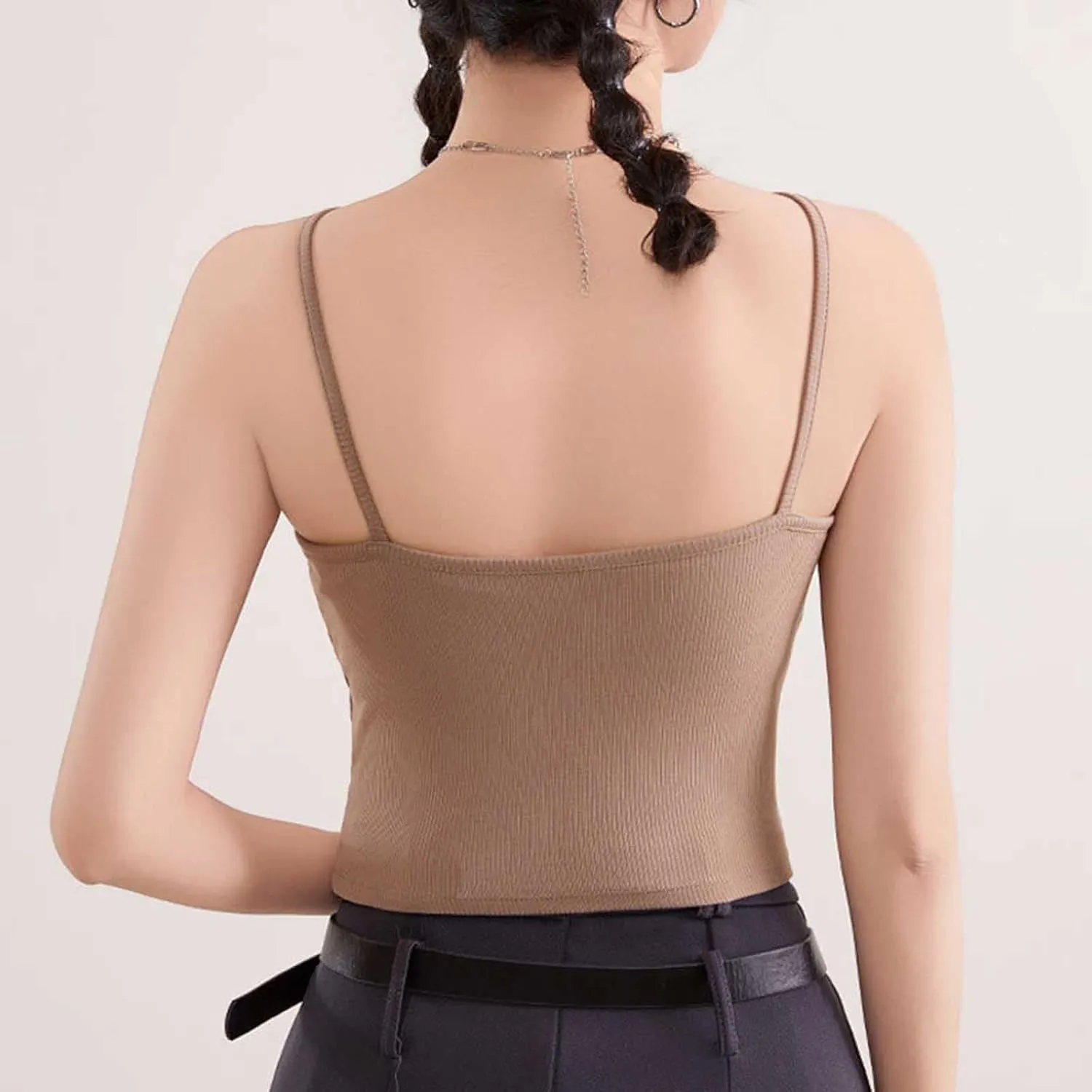 Built-in Bra Cami Tank Tops for Women Sexy Cross Halter Crop Camisole Comfy Cotton Summer Padded Pajamas Yoga Shirts