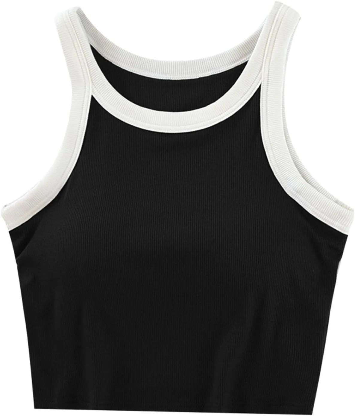 Built in Bra Tank Tops for Women Padded Sleeveless Crop Camisole Comfy Knit Lounge T Shirts Summer Casual Tops