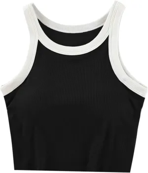 Built in Bra Tank Tops for Women Padded Sleeveless Crop Camisole Comfy Knit Lounge T Shirts Summer Casual Tops