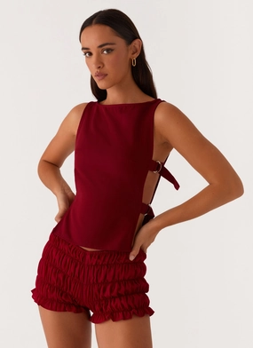 Cherish You Buckle Top - Maroon Snag Free Fabric