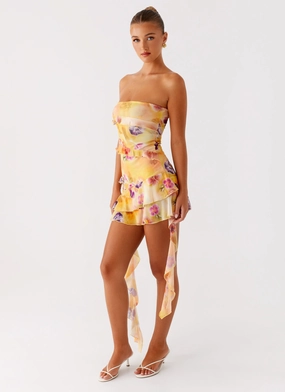 Macey Mini Dress - Sunburst Floral Clean Outline