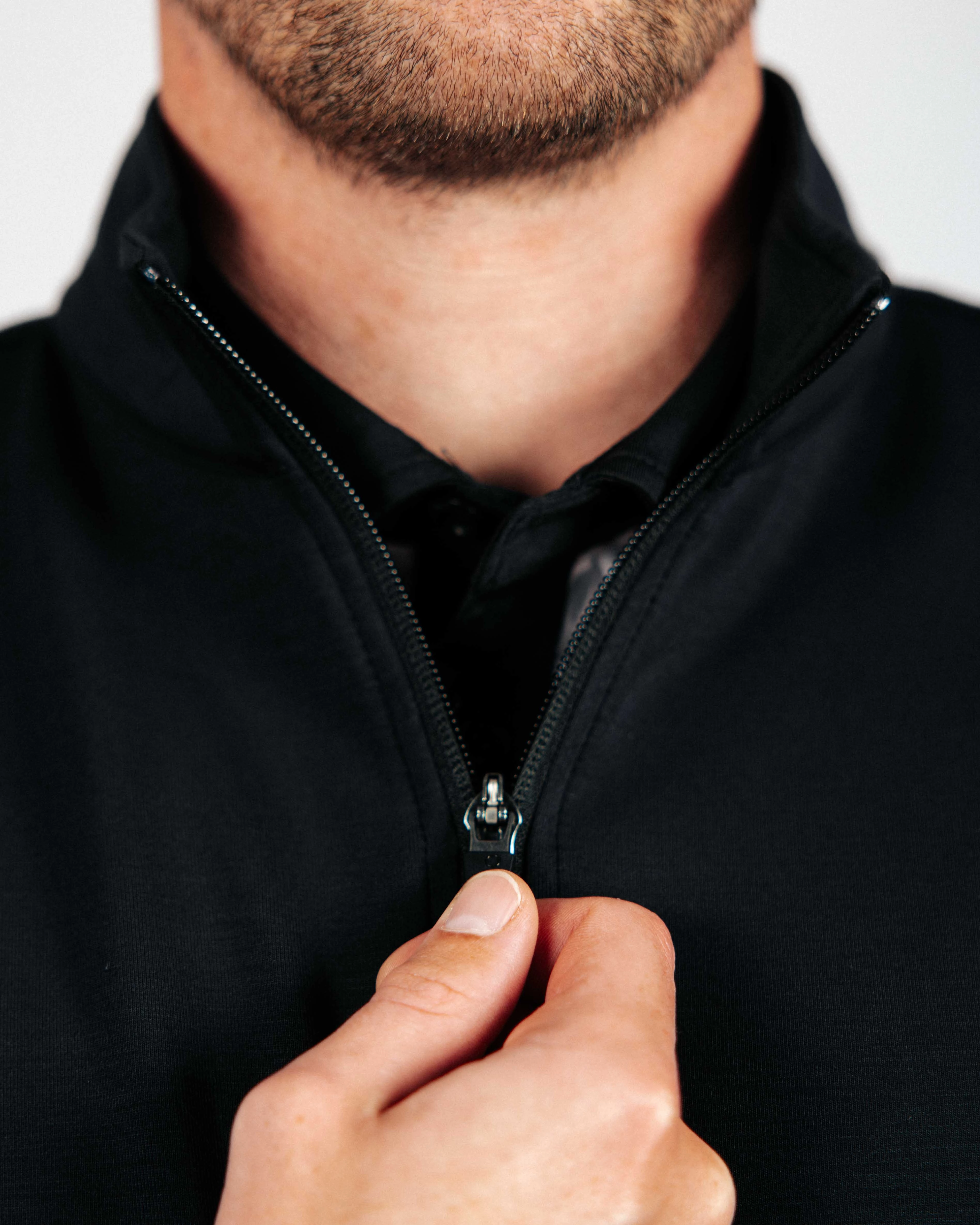 Layered Shoulder Sporty Blouse Black Quarter Zip Vest