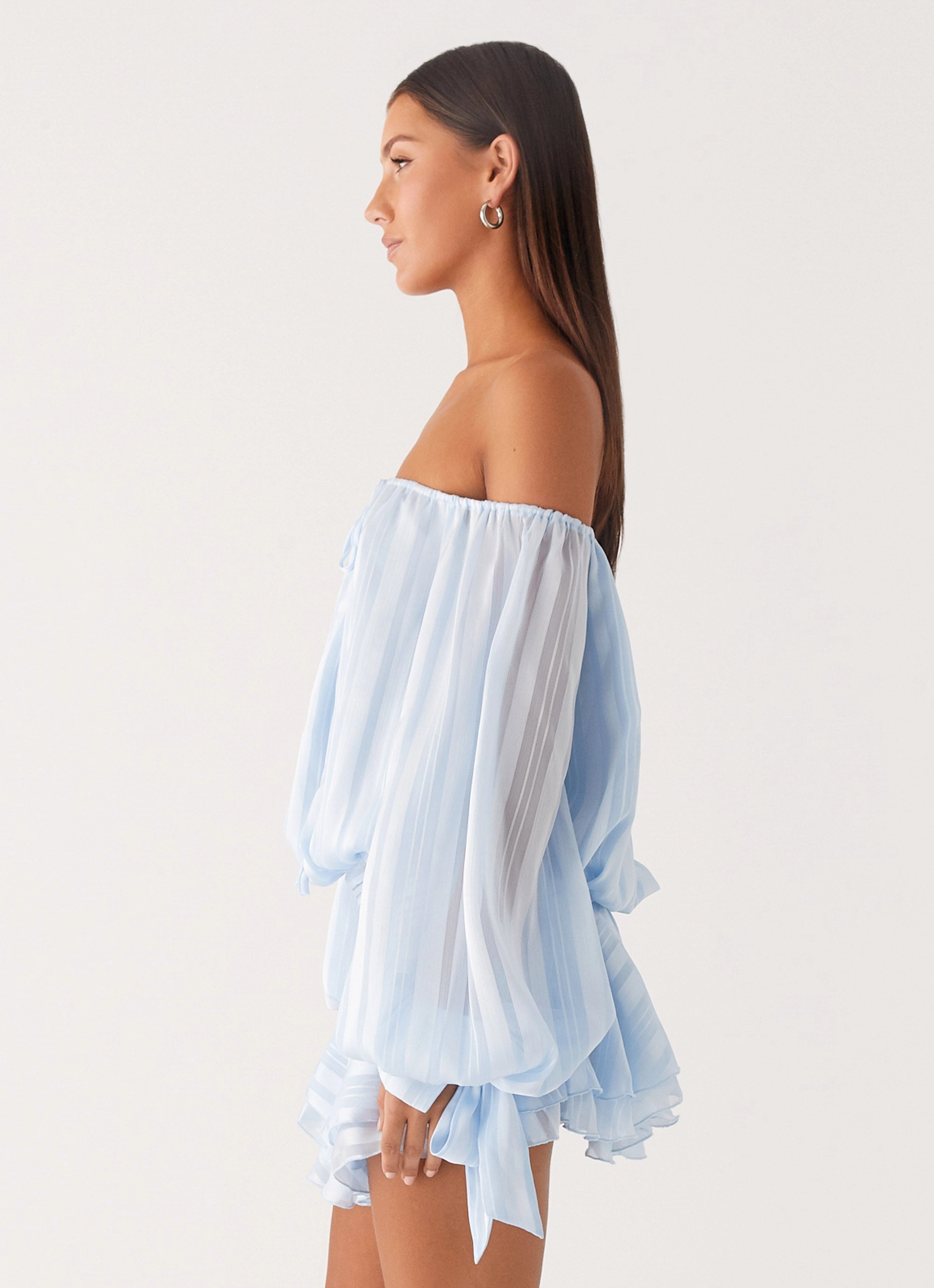 Happy Fit Vibrant Waist Fit Eira Balloon Sleeve Mini Dress - Baby Blue