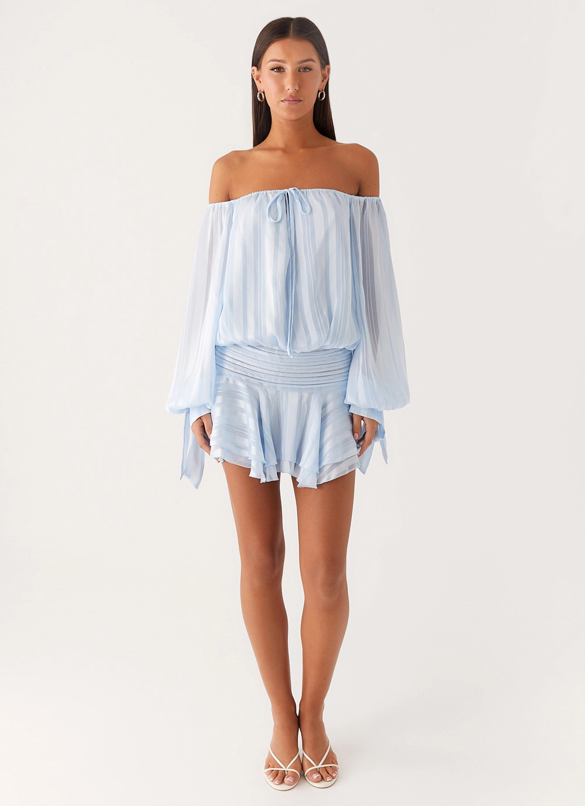 Eira Balloon Sleeve Mini Dress - Baby Blue Fresh Appeal Flattering Layer