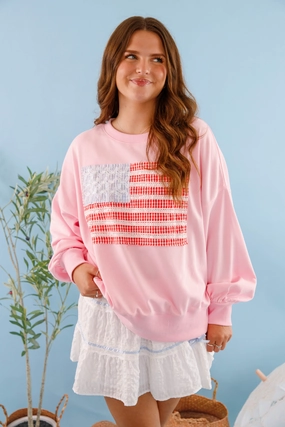 America's Sweetheart Pullover-Pink Hydrophobic Surface Treatment