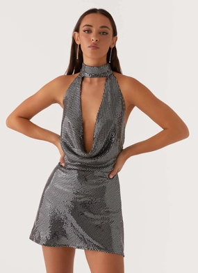 Romantic Mood Fresh Motion Nora Sequin Cowl Neck Mini Dress - Black
