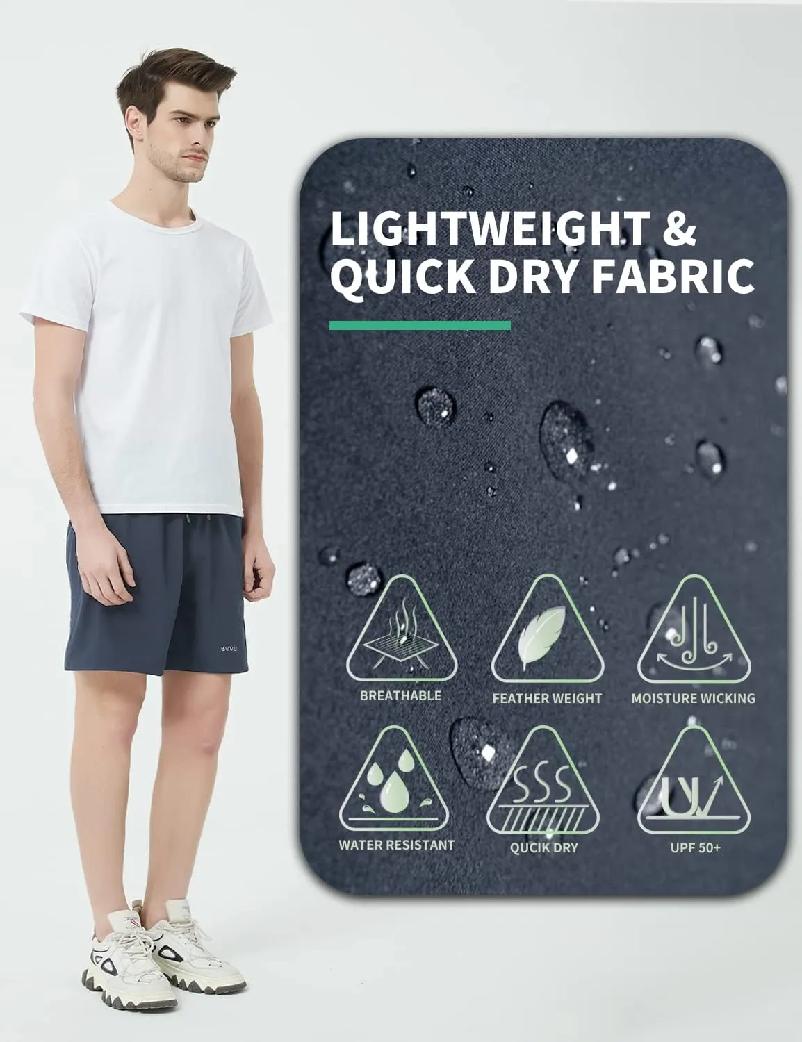 BVVU Men's Quick Dry Gym Workout Shorts with Pockets 7" Lightweight Running Athletic Shorts for Outdoor Casual