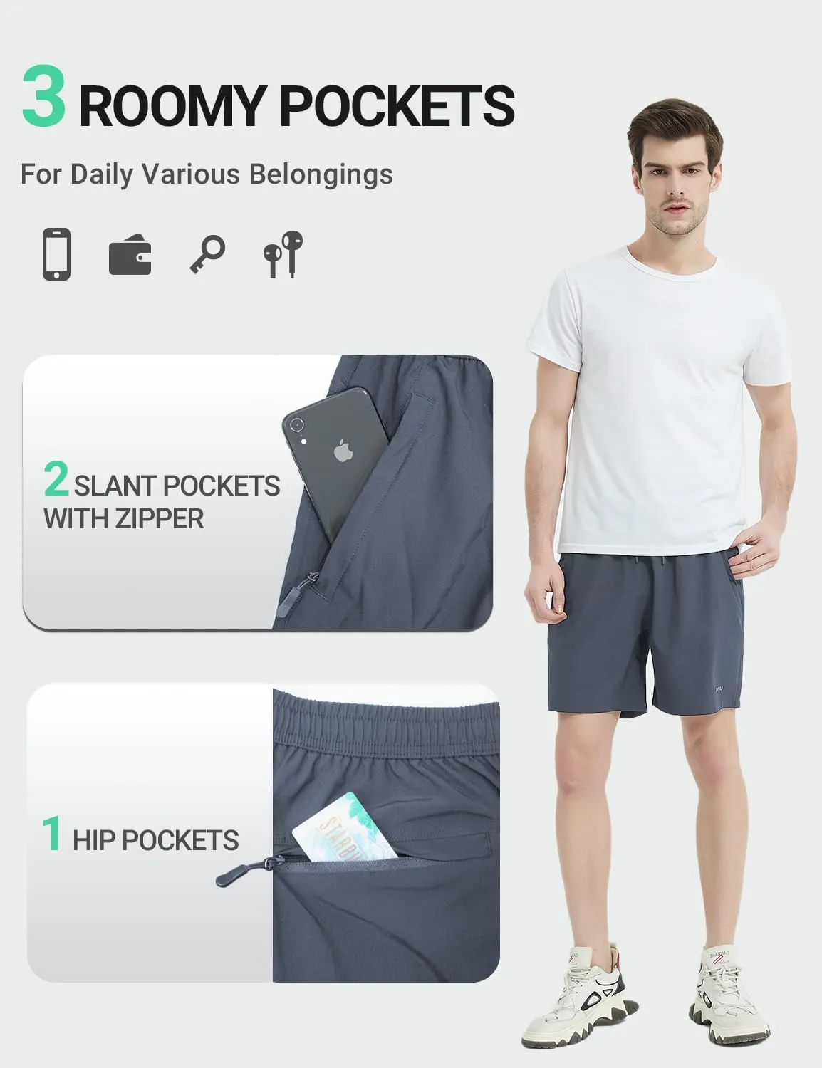 BVVU Men's Quick Dry Gym Workout Shorts with Pockets 7" Lightweight Running Athletic Shorts for Outdoor Casual