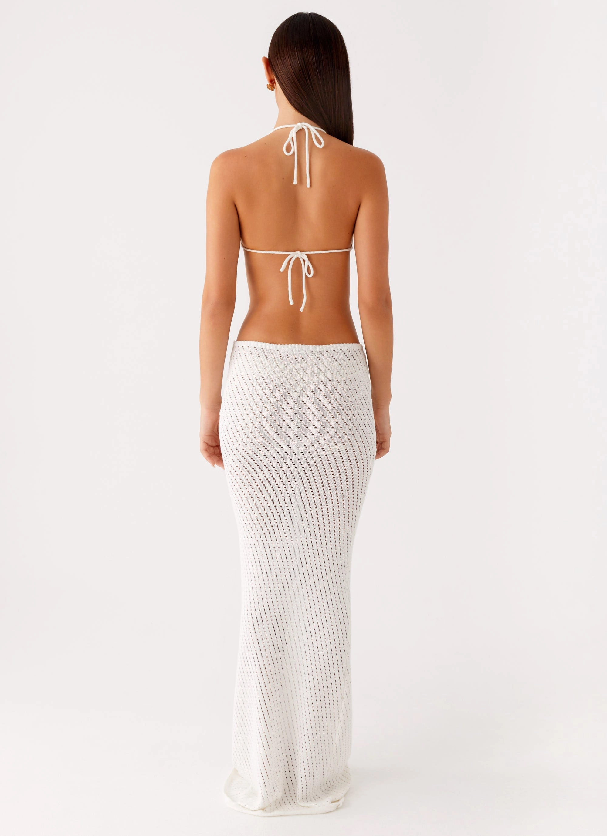 Warm-Layer Elegant Piece Caicos Crochet Maxi Dress - White