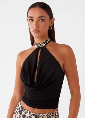 WrinkleResistant Cairo Halter Top - Black