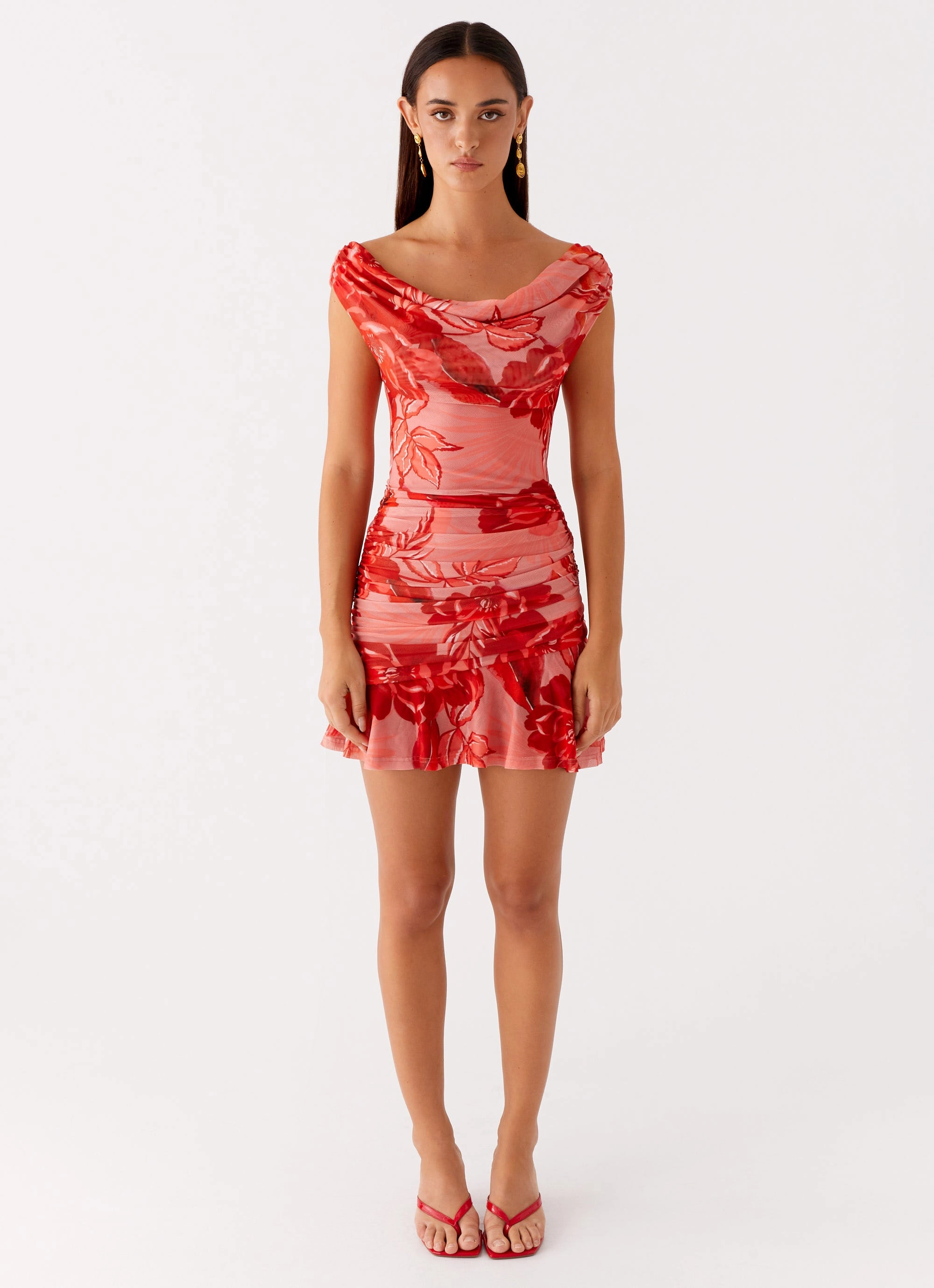 Cait Mini Dress - Sicily Sunsets Print Simple Bow Flower Soft