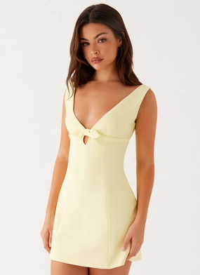 Caitlin Mini Dress - Yellow Feminine Look Timeless Waist Fit