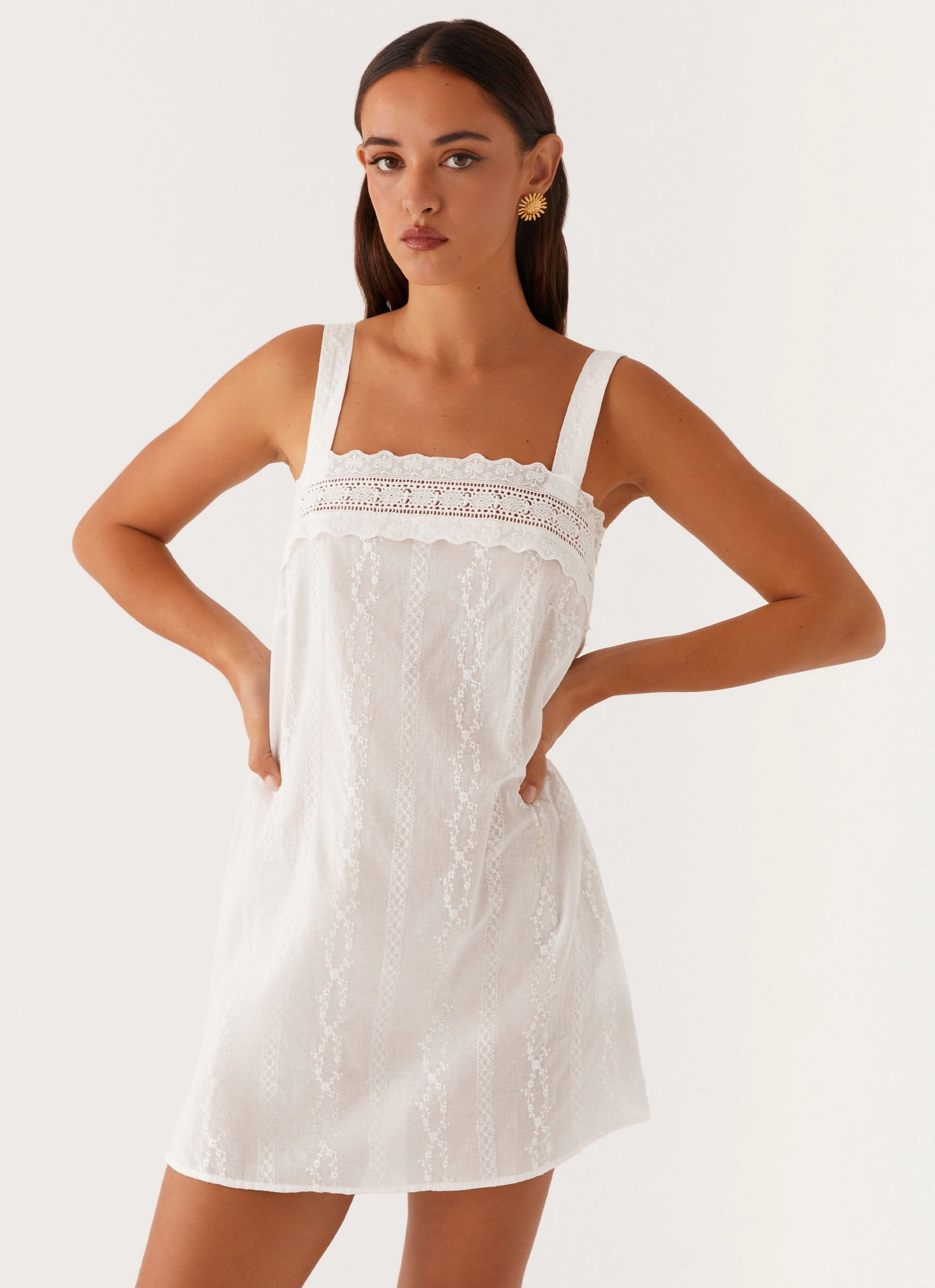 Calla Broderie Mini Dress - White Relaxed Movement