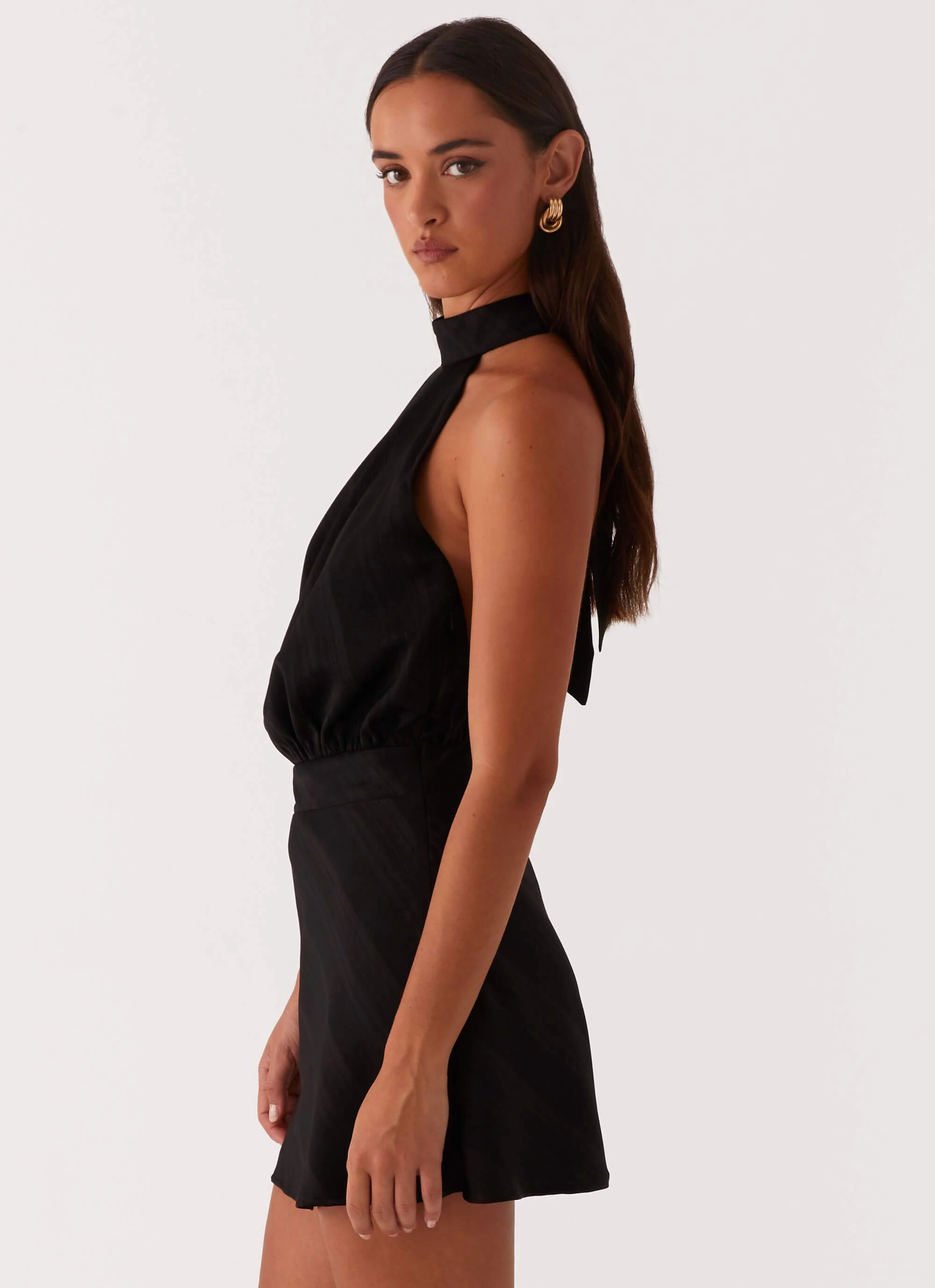 Camera Shy Mini Dress - Black Silky texture Soft-Lining