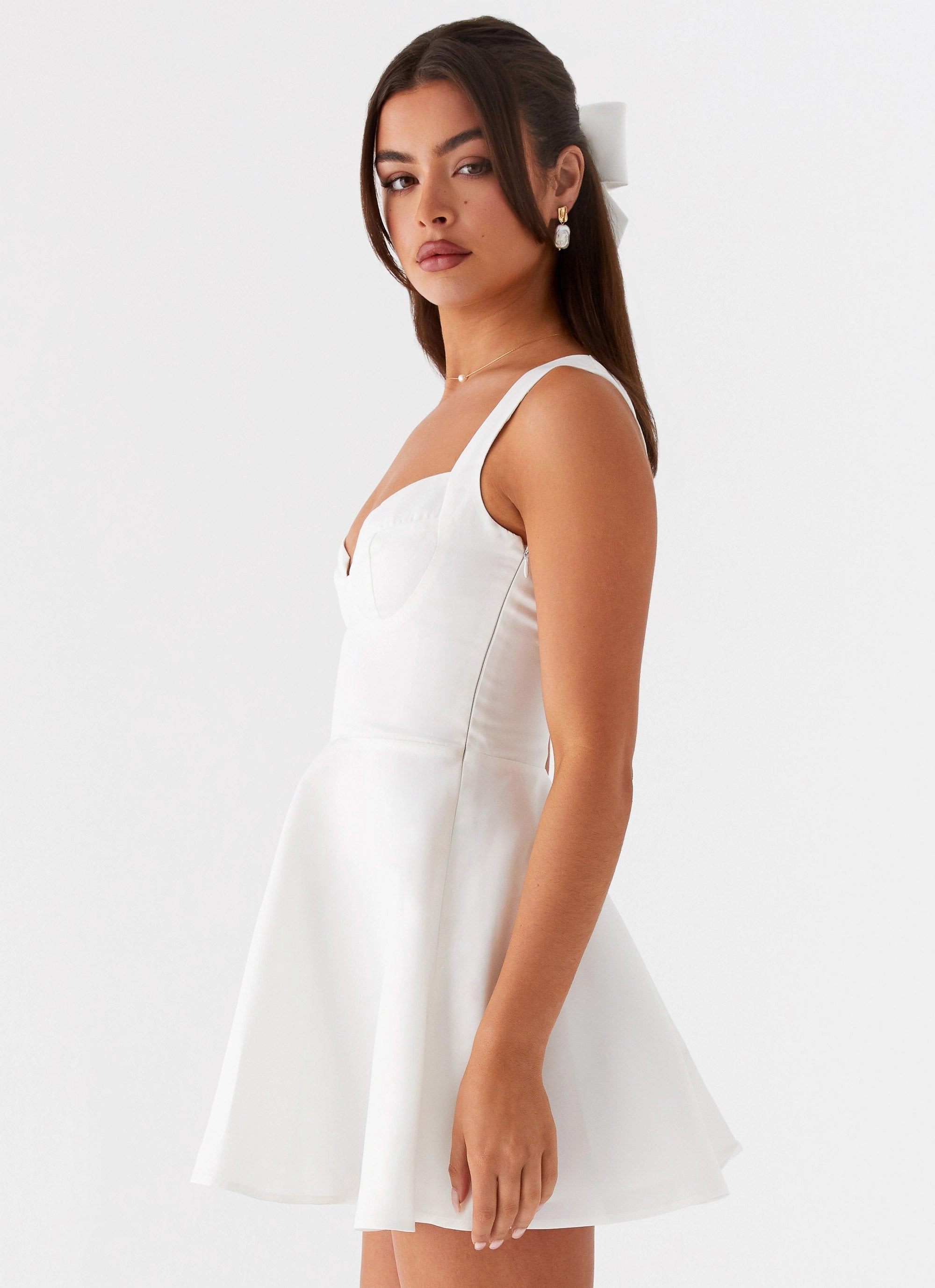 Candice Mini Dress - White Outdoor Scene Embroidered-Detail