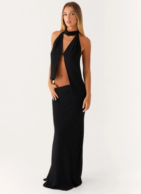 Canyon Chiffon Maxi Skirt - Black Flat waistband Moisture Wicking Technology
