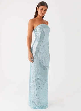Lyric Sequin Maxi Dress - Turquoise Flattering Silhouette Relaxed Waist Fit