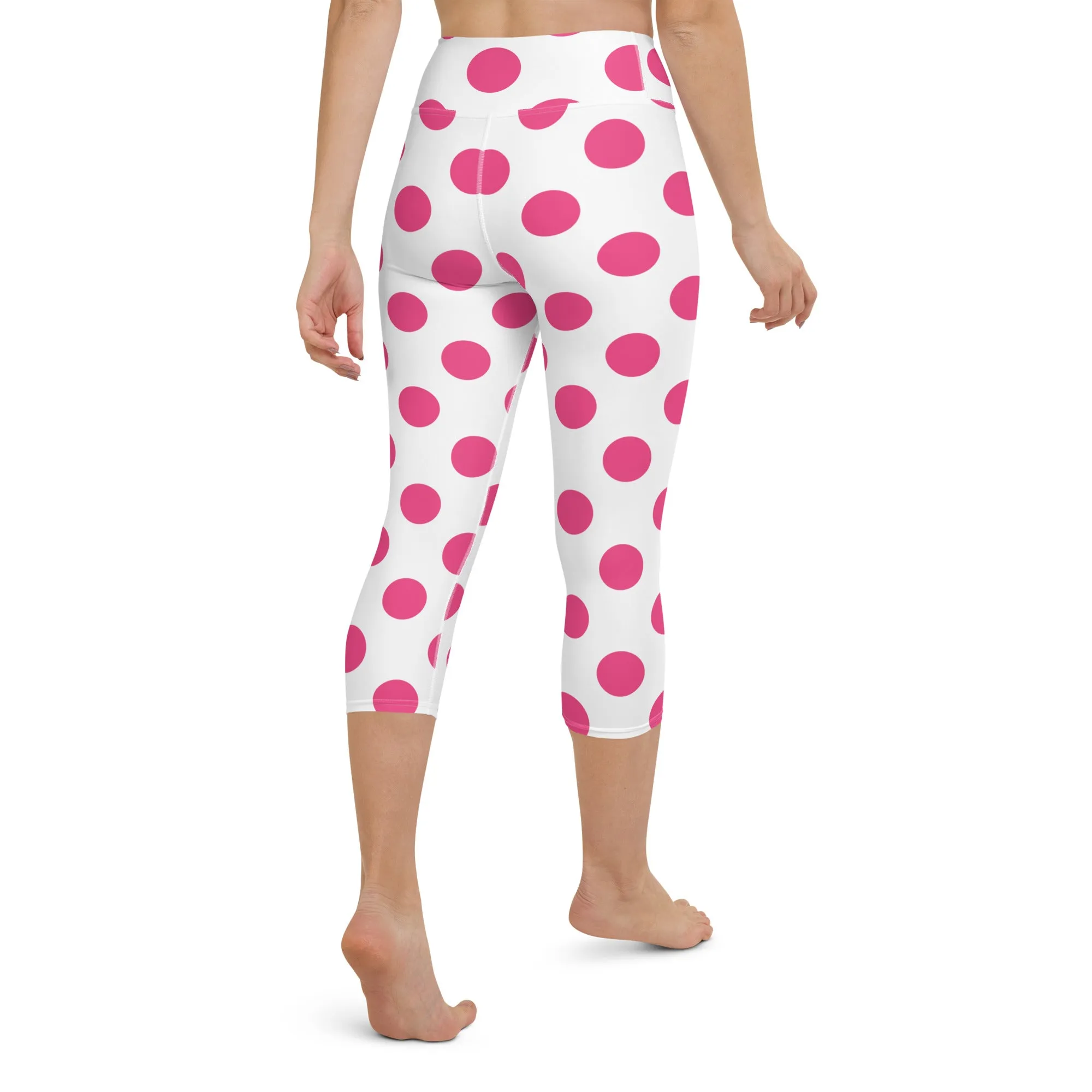 Capri Leggings Cute Pink Polka Dots Yoga Capri Leggings, lioness-love