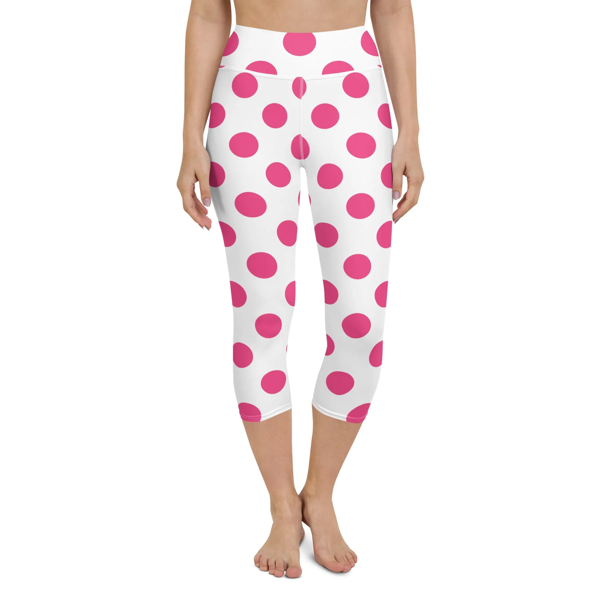 Capri Leggings Cute Pink Polka Dots Yoga Capri Leggings, lioness-love