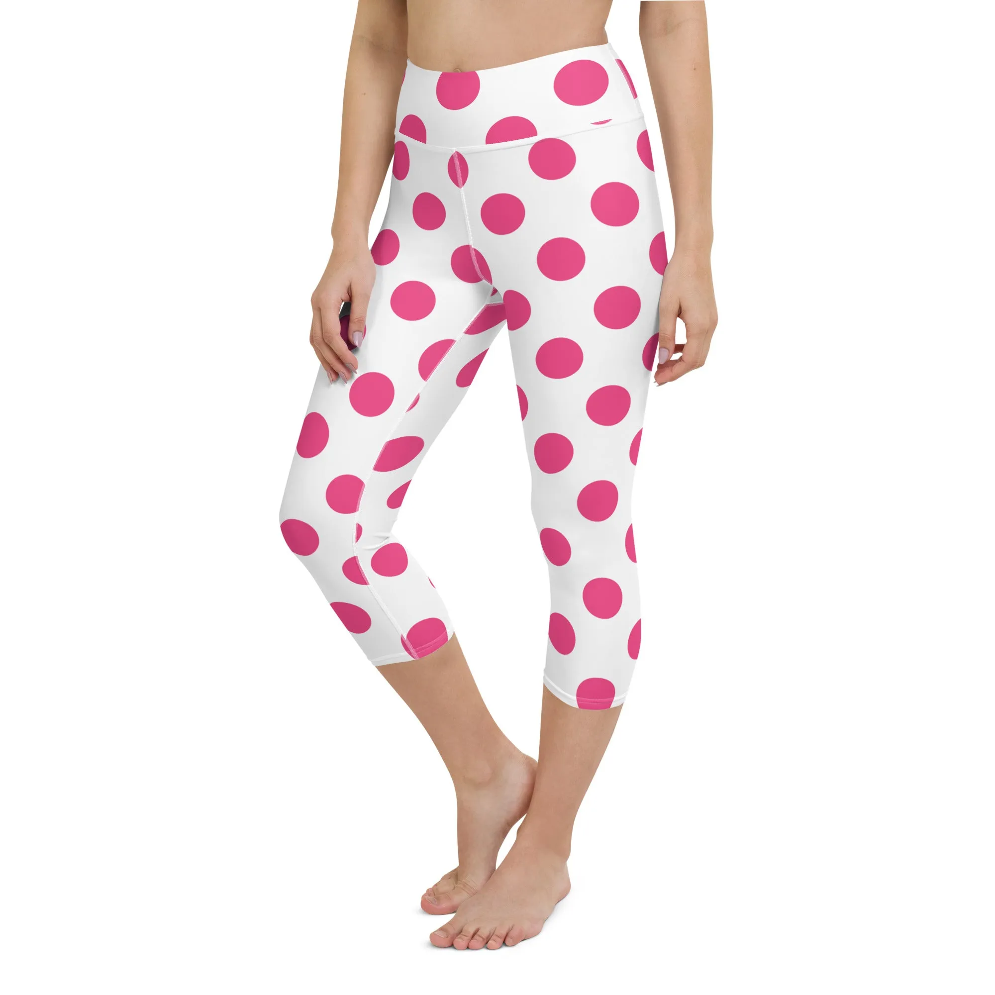 Capri Leggings Cute Pink Polka Dots Yoga Capri Leggings, lioness-love
