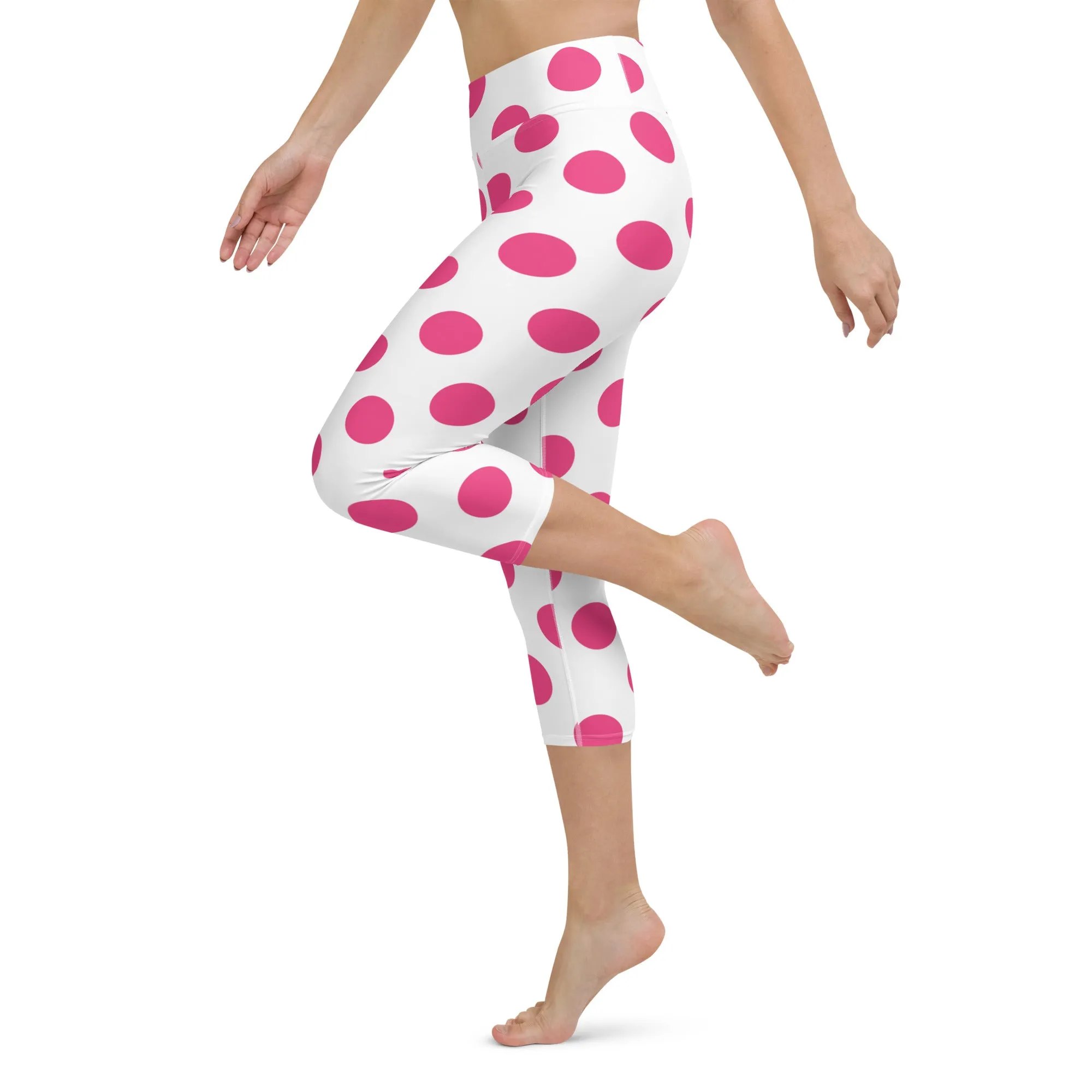 Capri Leggings Cute Pink Polka Dots Yoga Capri Leggings, lioness-love