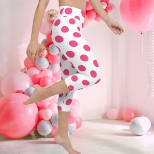 Capri Leggings Cute Pink Polka Dots Yoga Capri Leggings, lioness-love