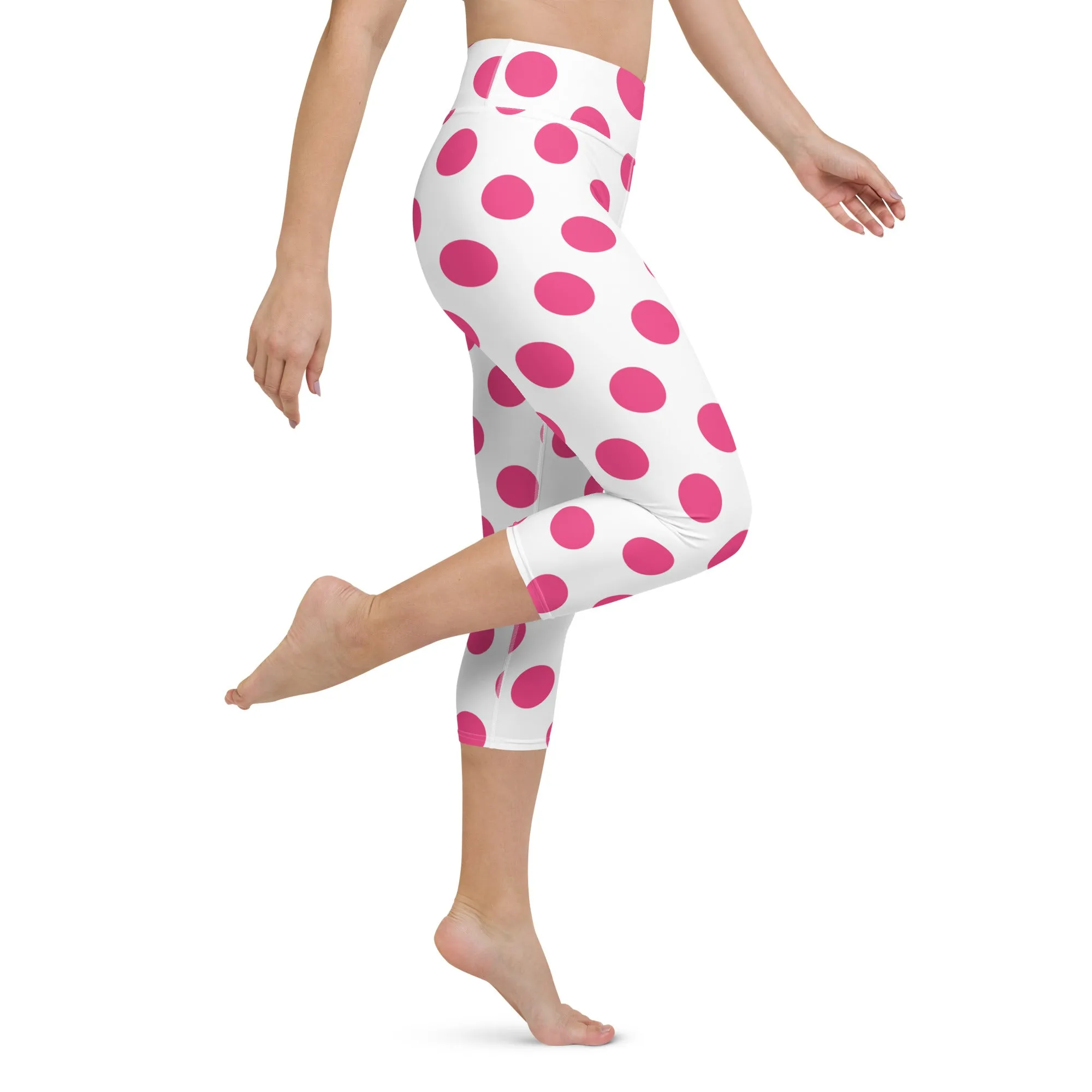 Capri Leggings Cute Pink Polka Dots Yoga Capri Leggings, lioness-love