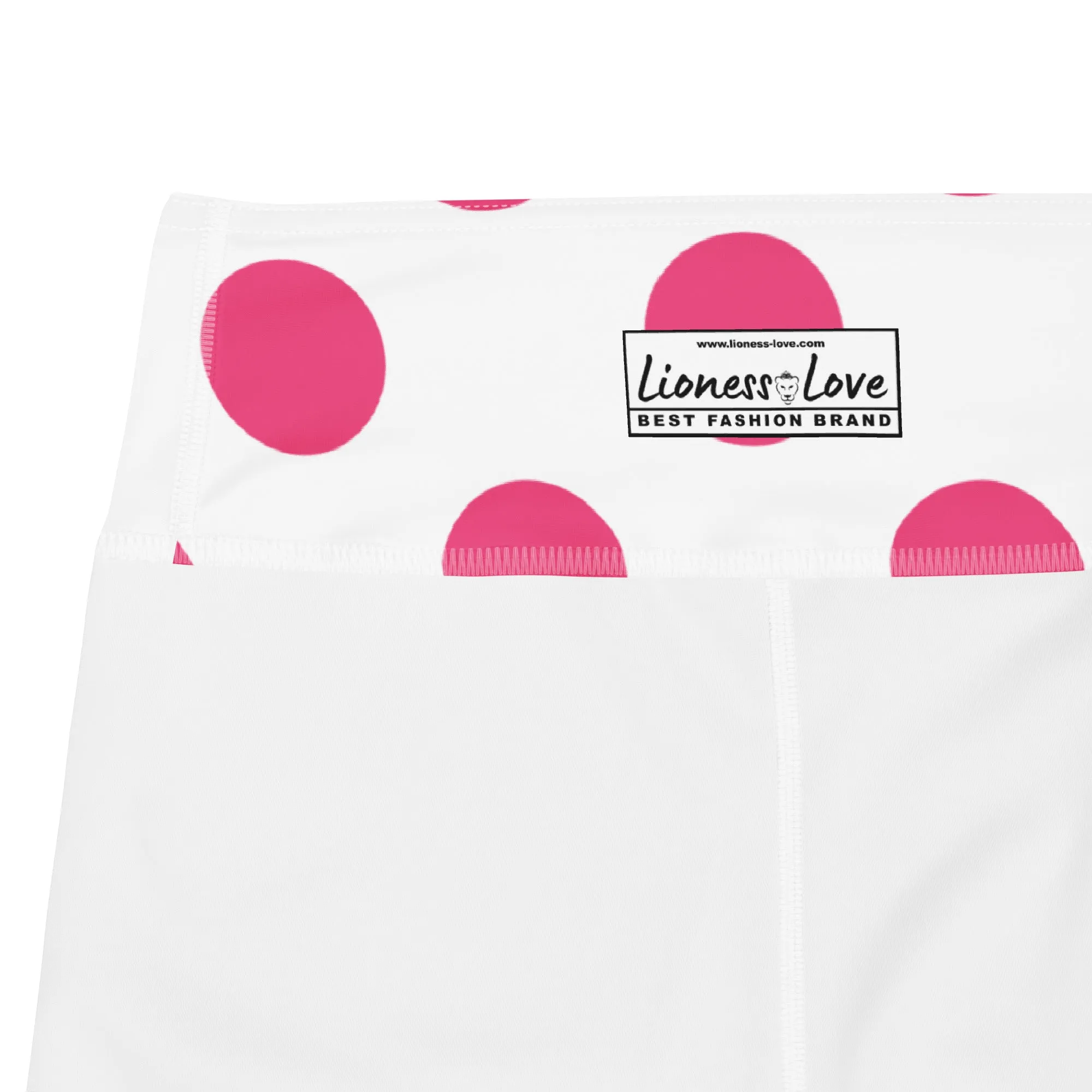 Capri Leggings Cute Pink Polka Dots Yoga Capri Leggings, lioness-love