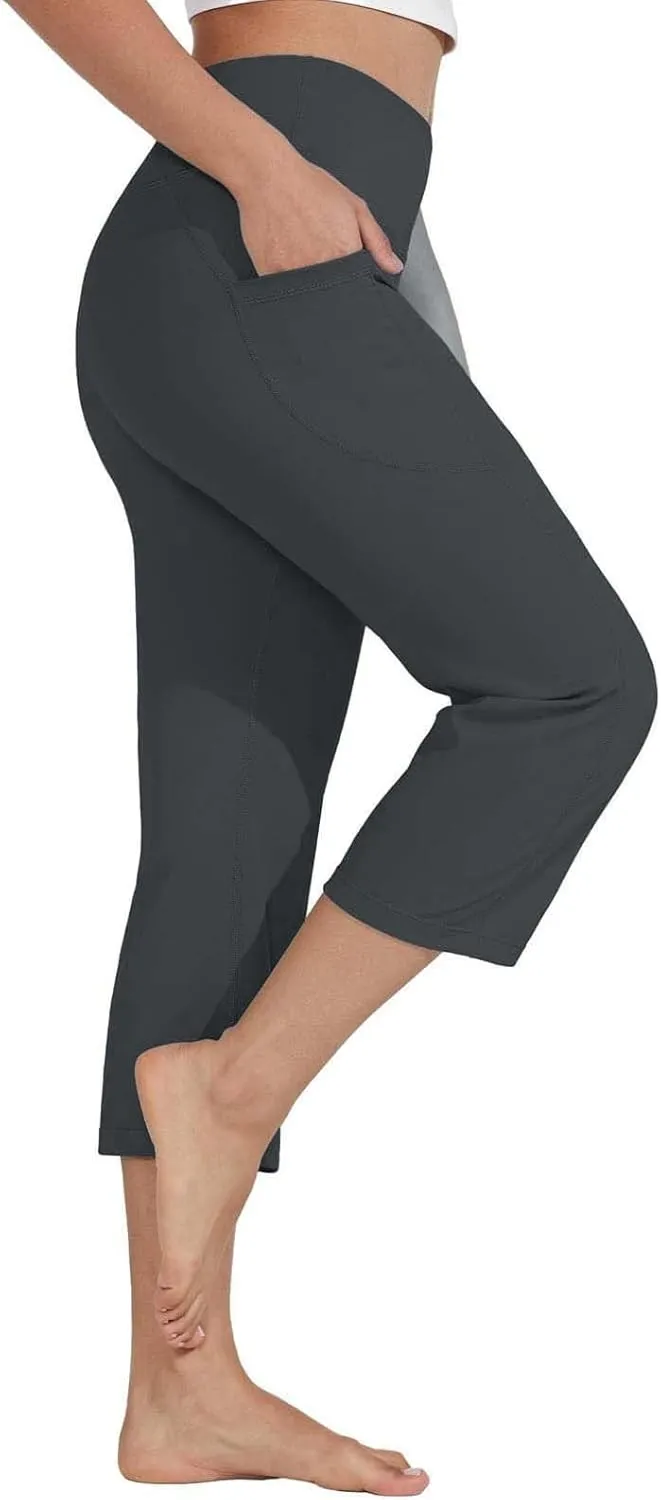 Capri Yoga Pants for Women Straight Dressy Casual Cropped Pants High Waist Tummy Control Leggings Workout Gym Outfits