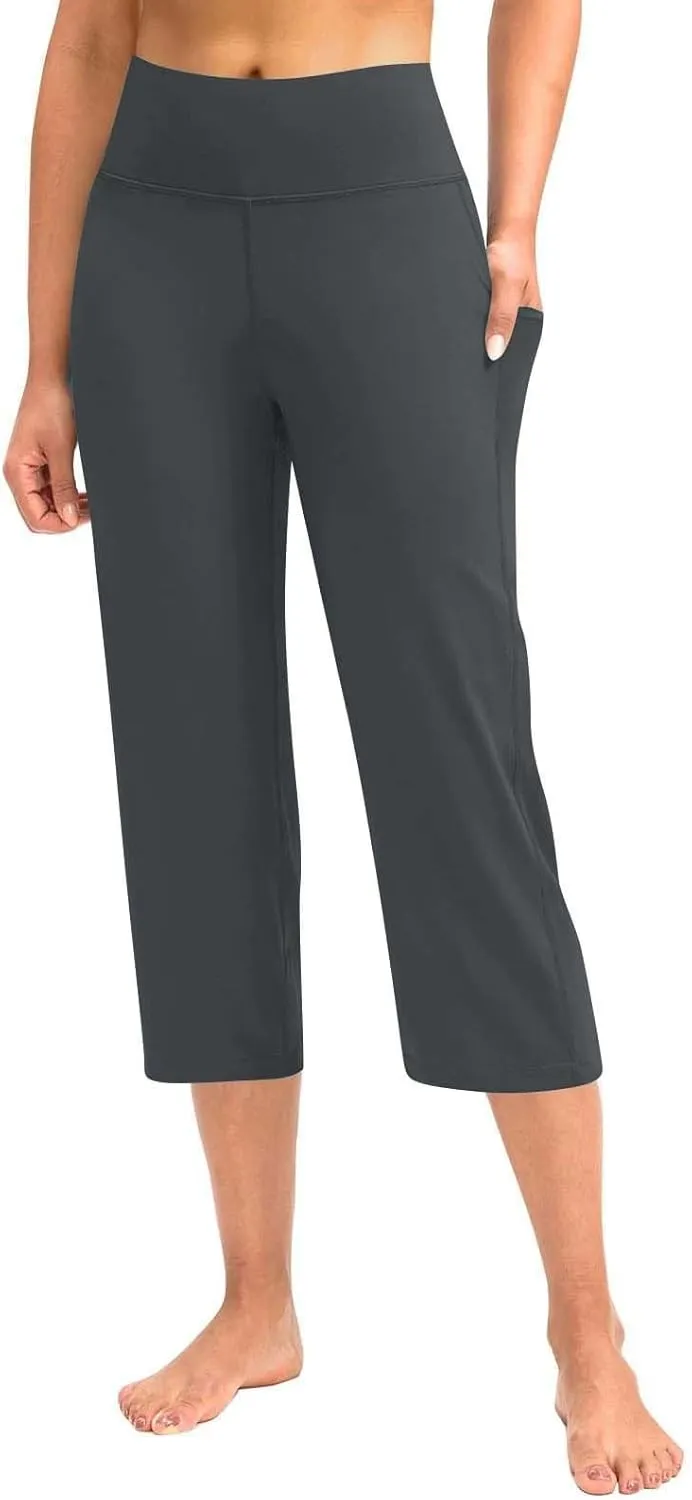 Capri Yoga Pants for Women Straight Dressy Casual Cropped Pants High Waist Tummy Control Leggings Workout Gym Outfits