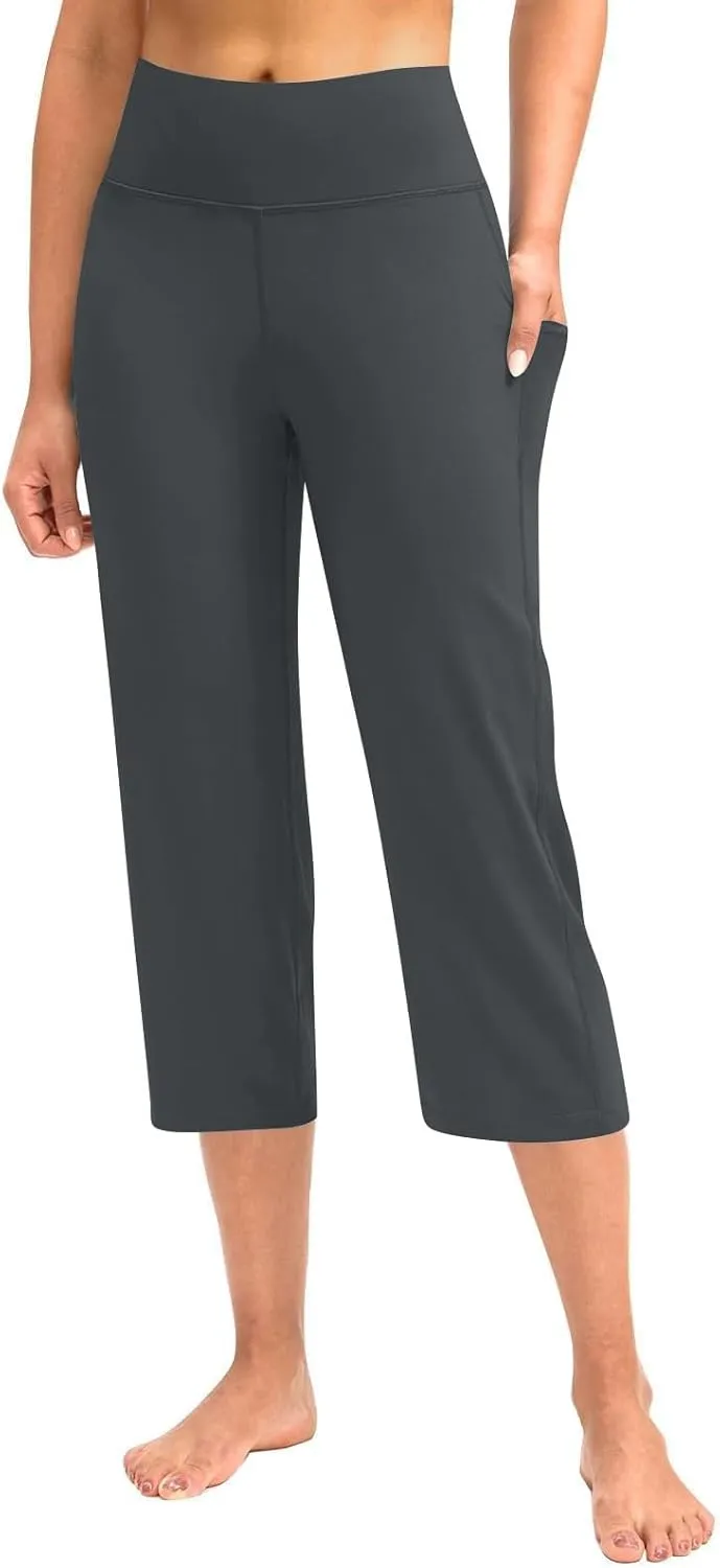 Capri Yoga Pants for Women Straight Dressy Casual Cropped Pants High Waist Tummy Control Leggings Workout Gym Outfits